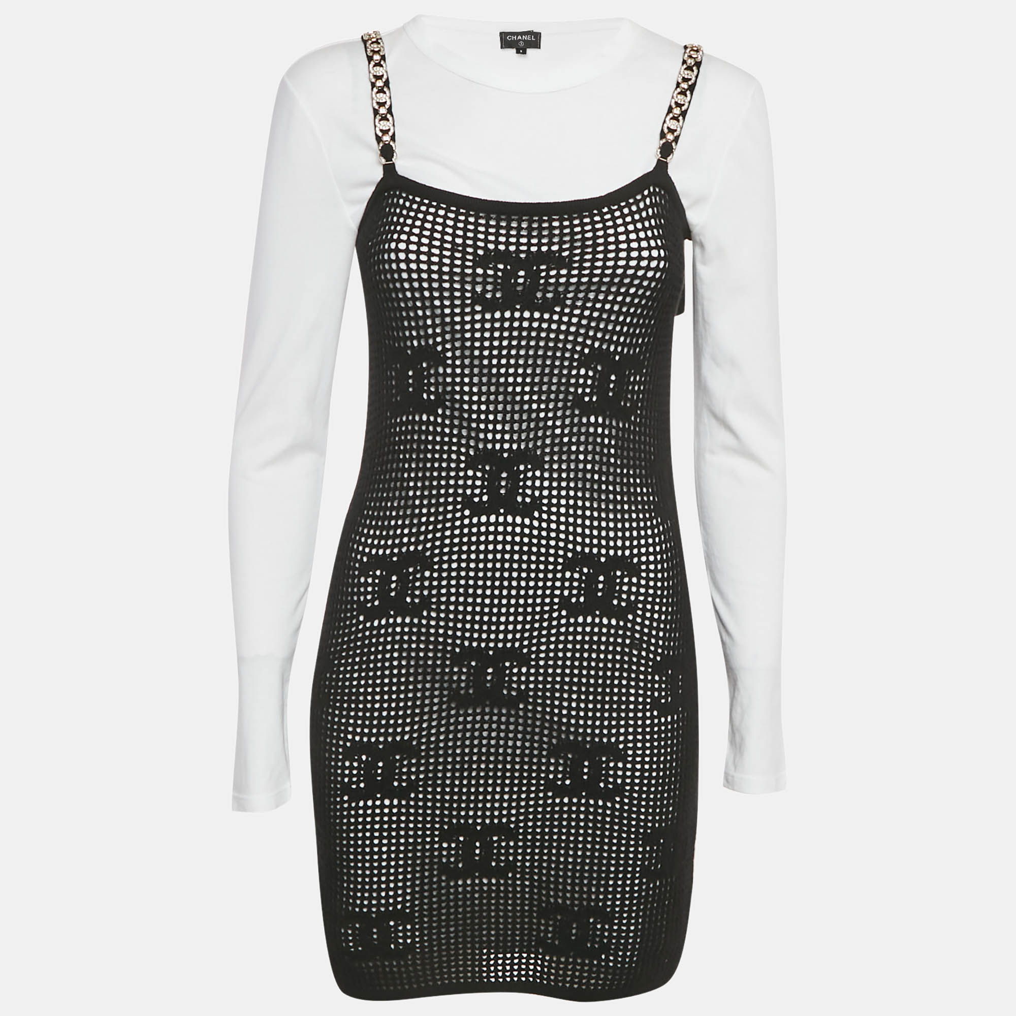 

Chanel Black CC Knit Cashmere and Cotton Layered Mini Dress S