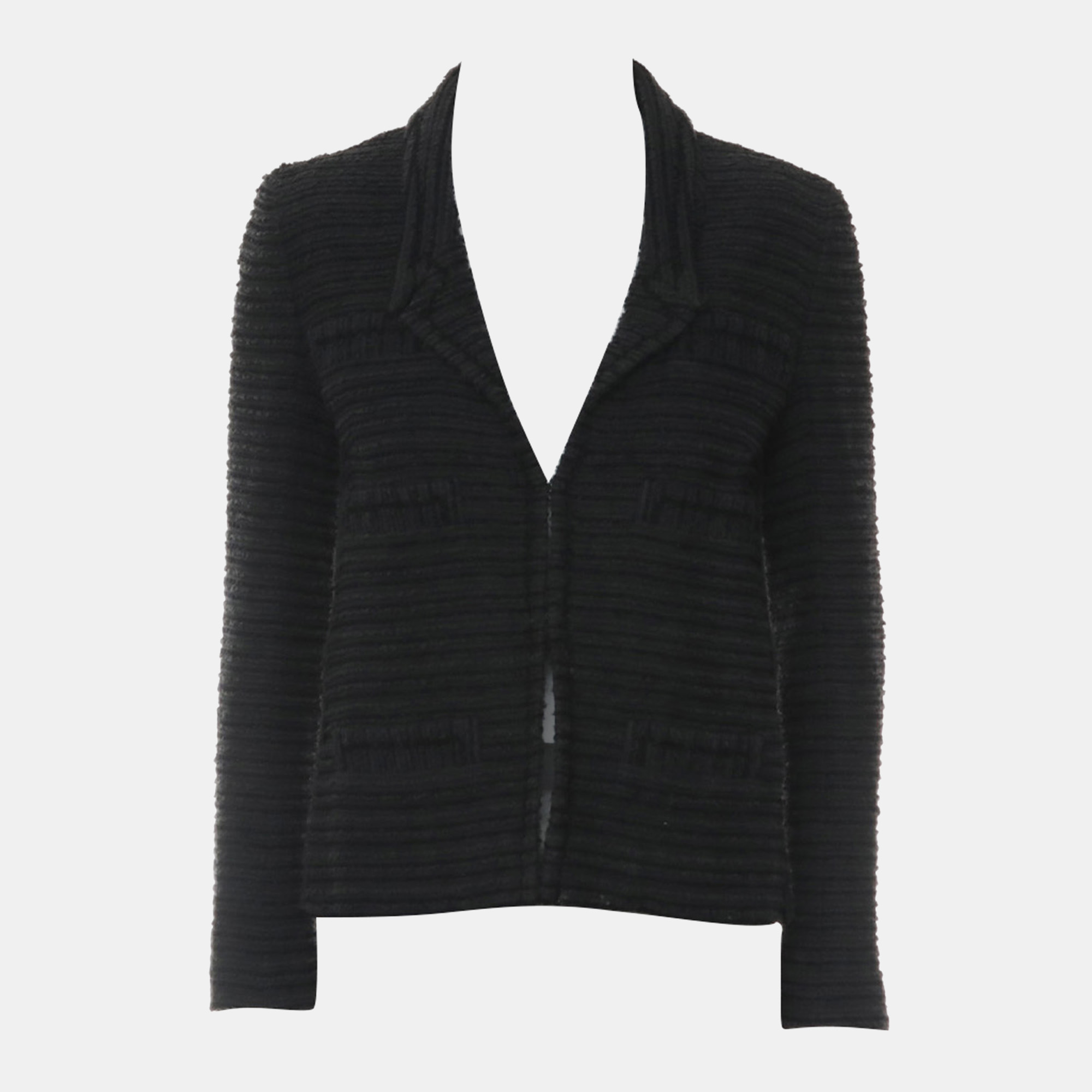 

Chanel Striped Tweed Long Sleeve Jacket, Black