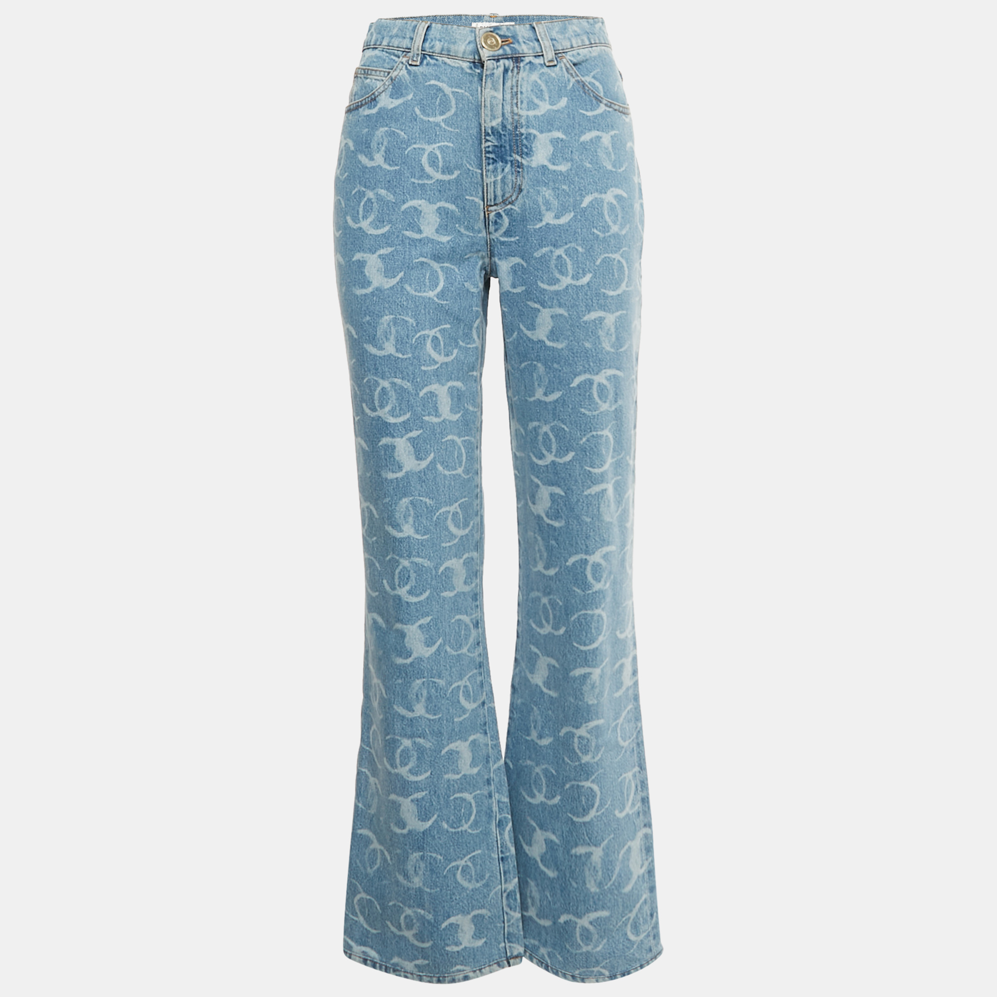 

Chanel Blue CC Pattern Denim Sequin Pocket Jeans M/Waist 28"