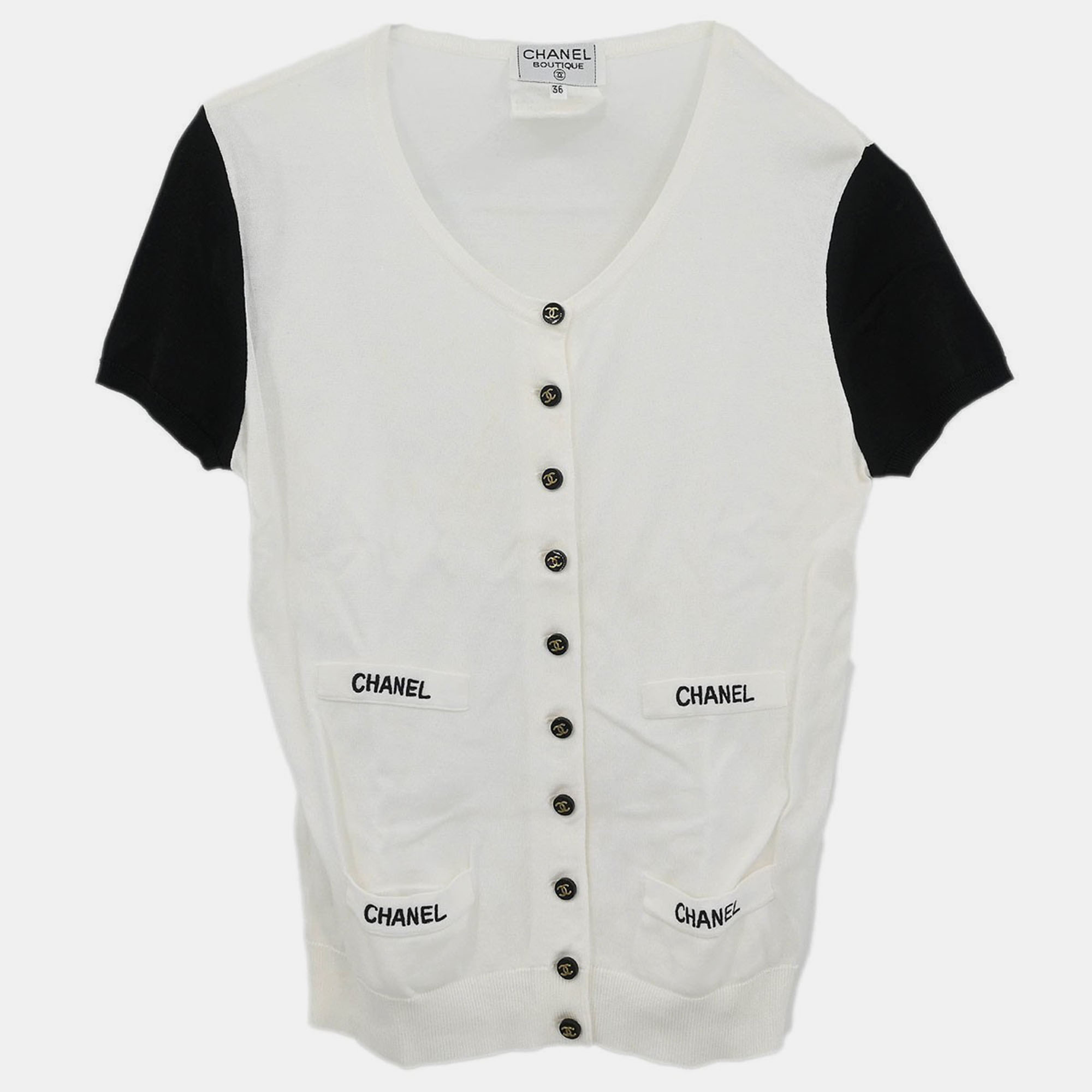 

Chanel Short Sleeve Cardigan White #36, Black