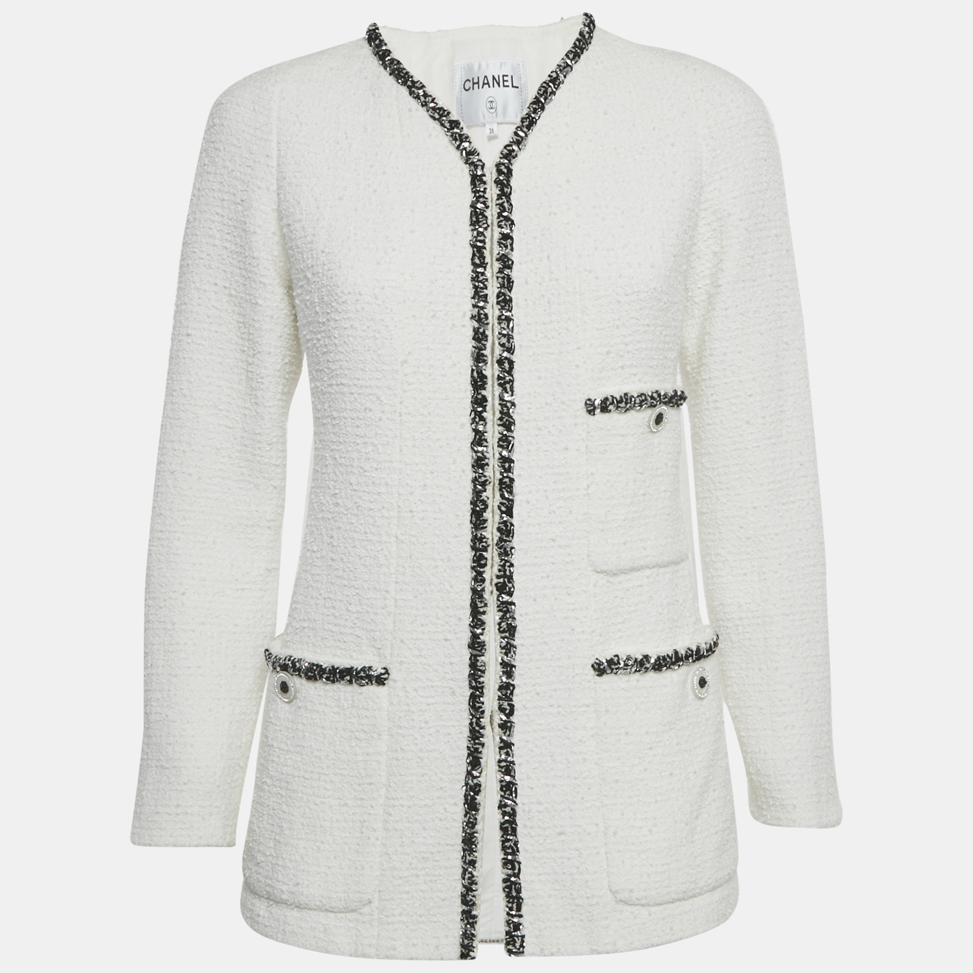 

Chanel White Tweed Open Front Jacket S