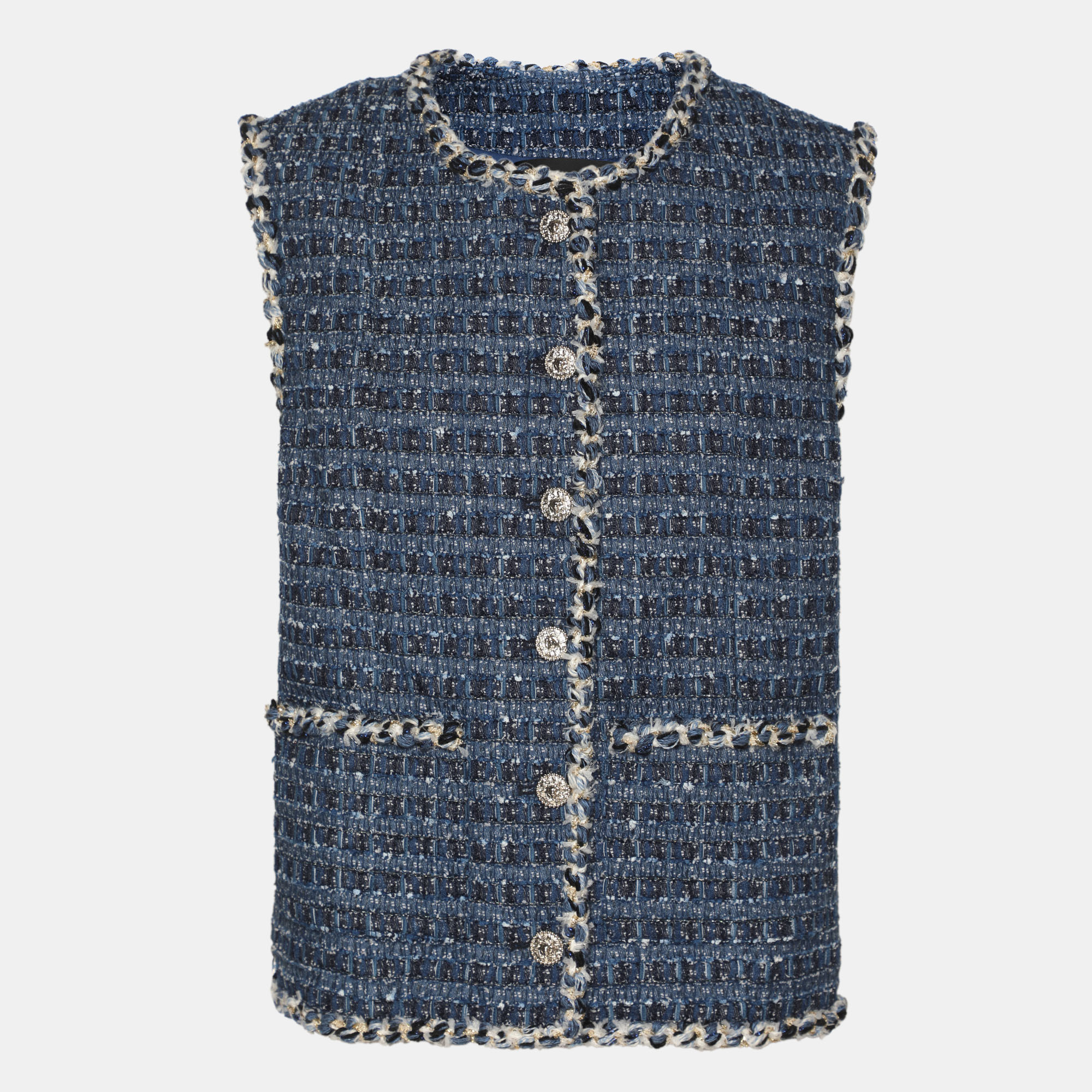 

Chanel Blue Tweed Métiers d’art Sleeveless Vest M