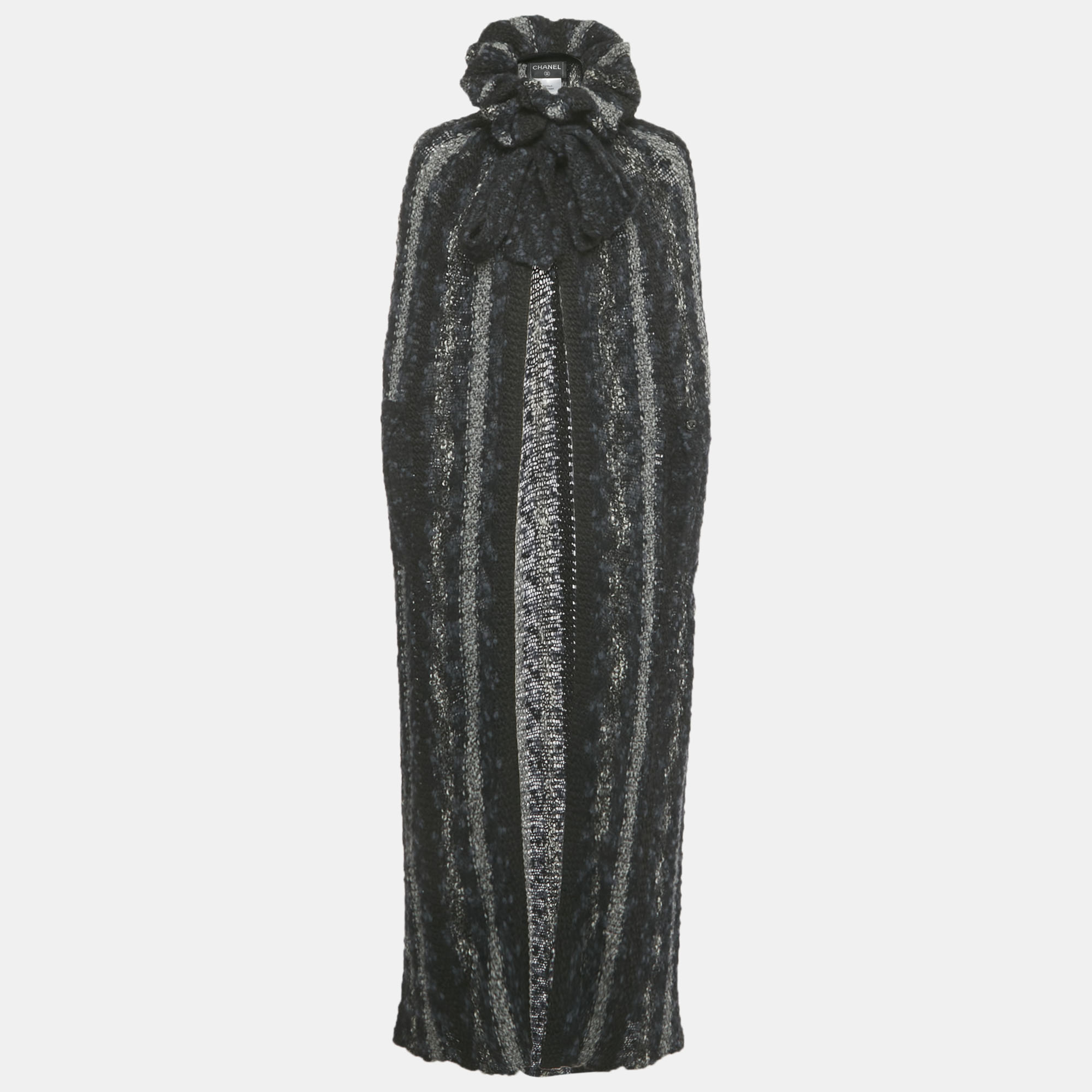 Pre-owned Chanel Multicolor Wool Knit Tie Detail Open Front Long Cape S