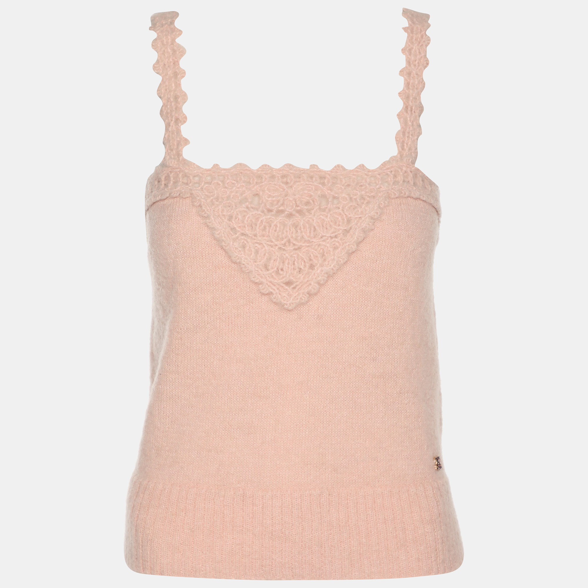 Pre-owned Chanel Pink Wool Blend Embroidered Camisole Top M