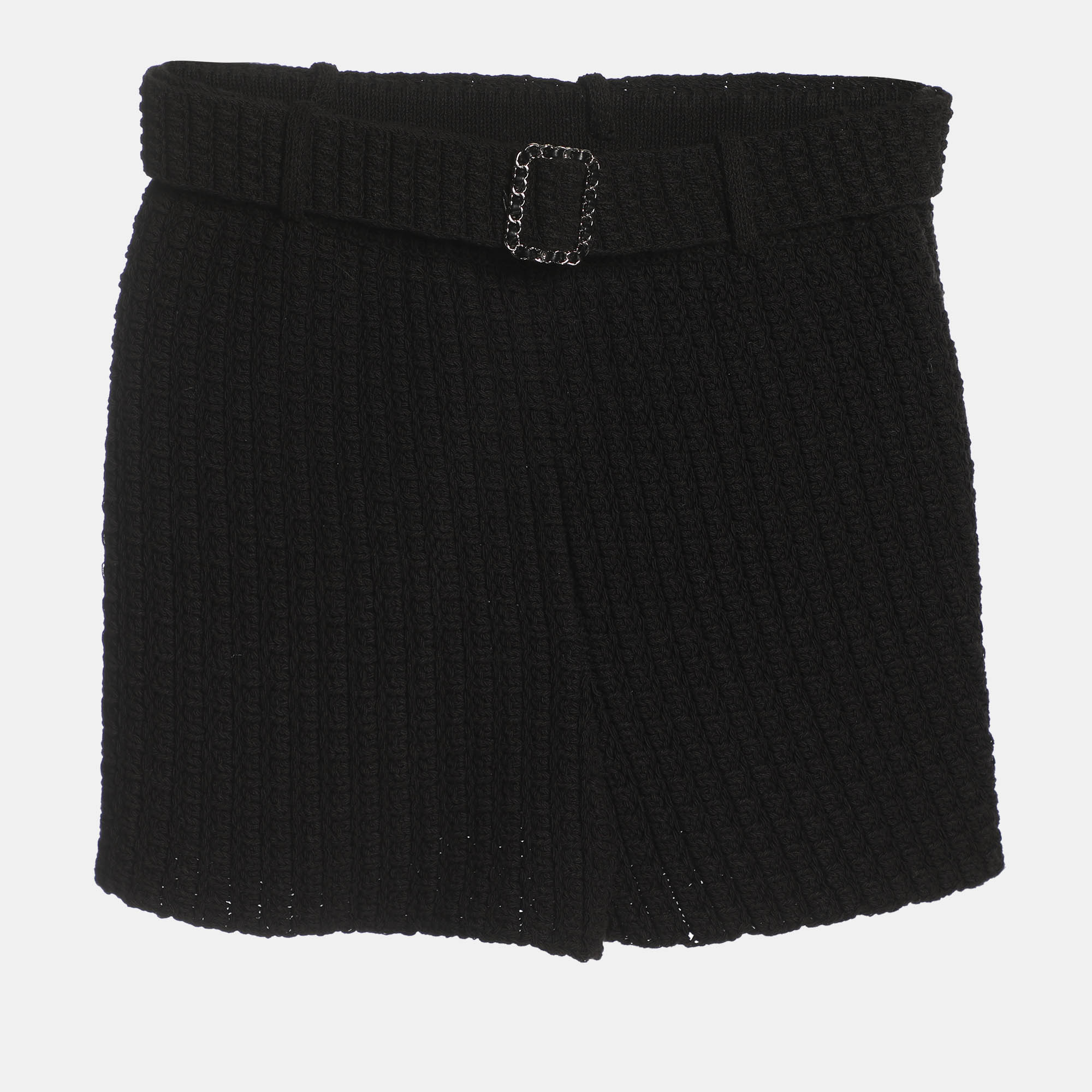 

Chanel Black Cotton Knit Belted Shorts S