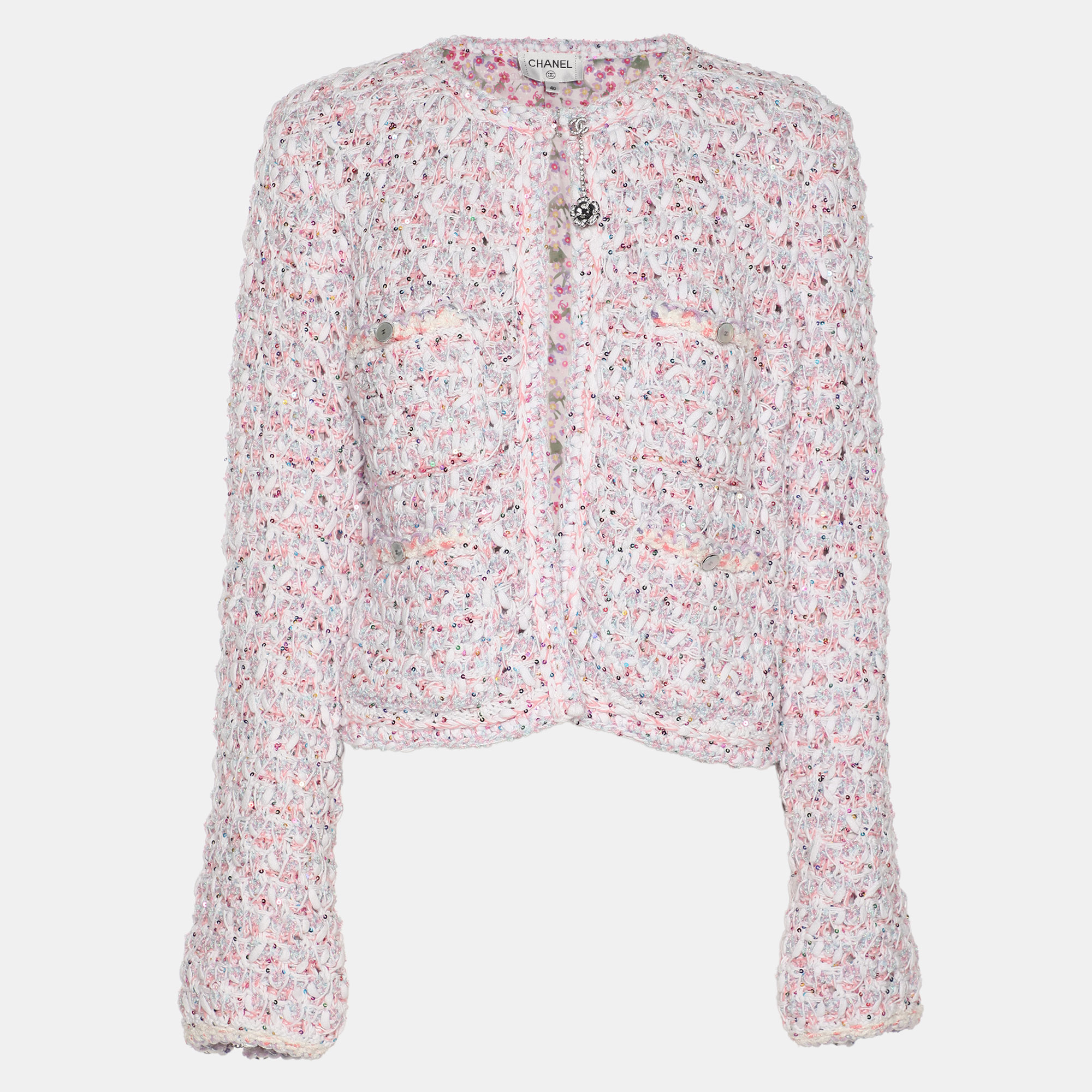 

Chanel Pink/Lilac Sequined Tweed Jacket M
