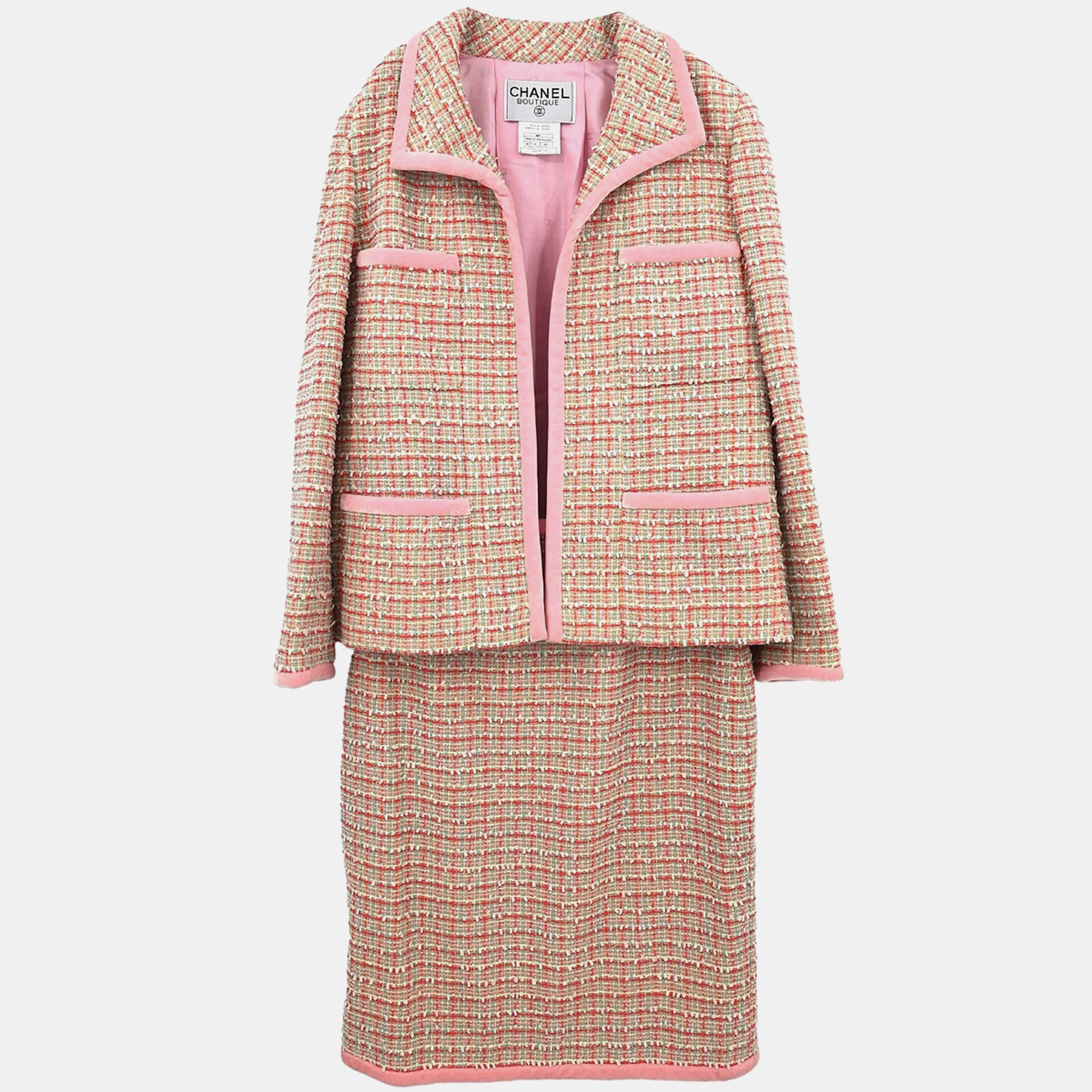

Chanel Pink Setup Suit Jacket Skirt M