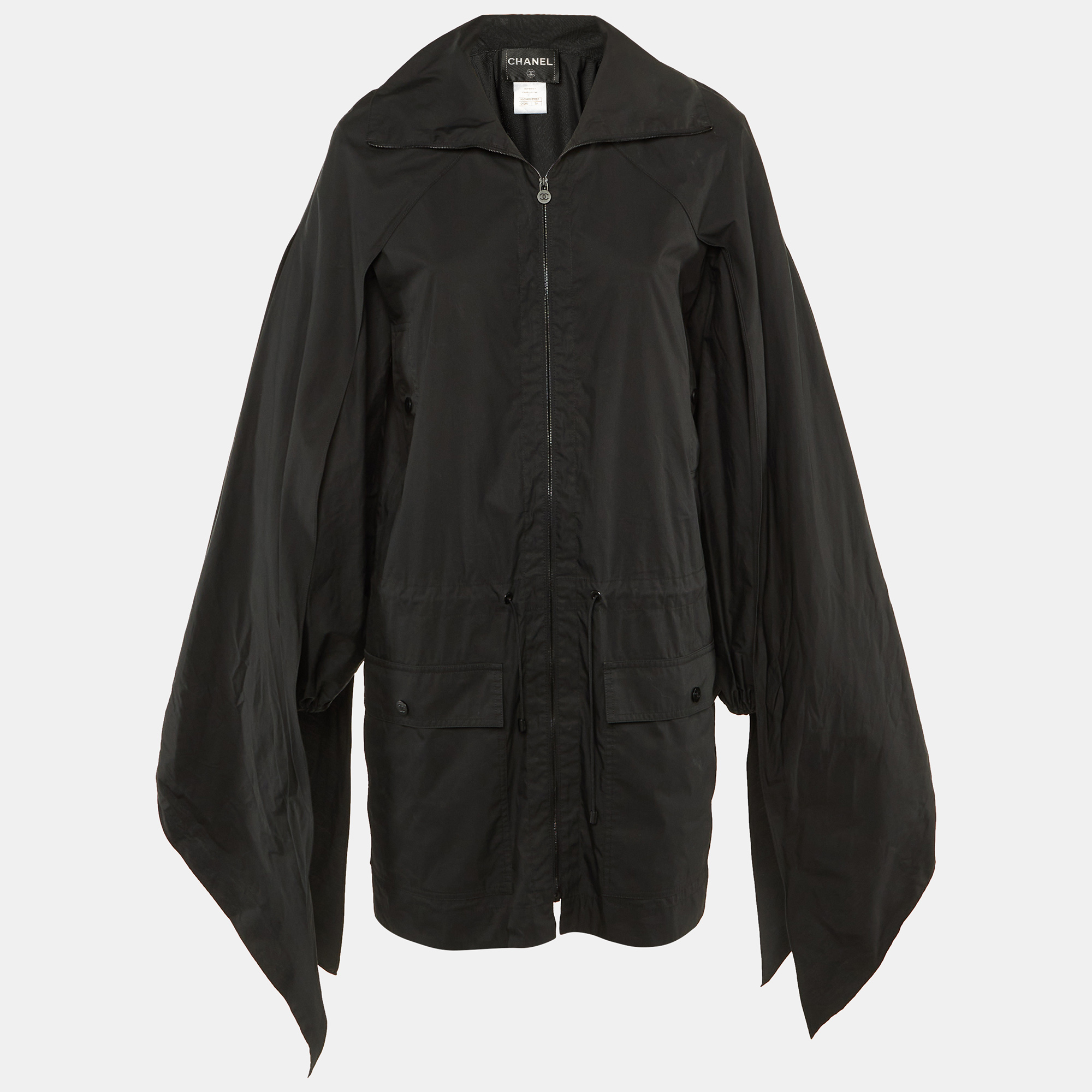 Pre-owned Chanel Black Cotton & Nylon Sleeve Tie Detail Windbreaker Jacket S