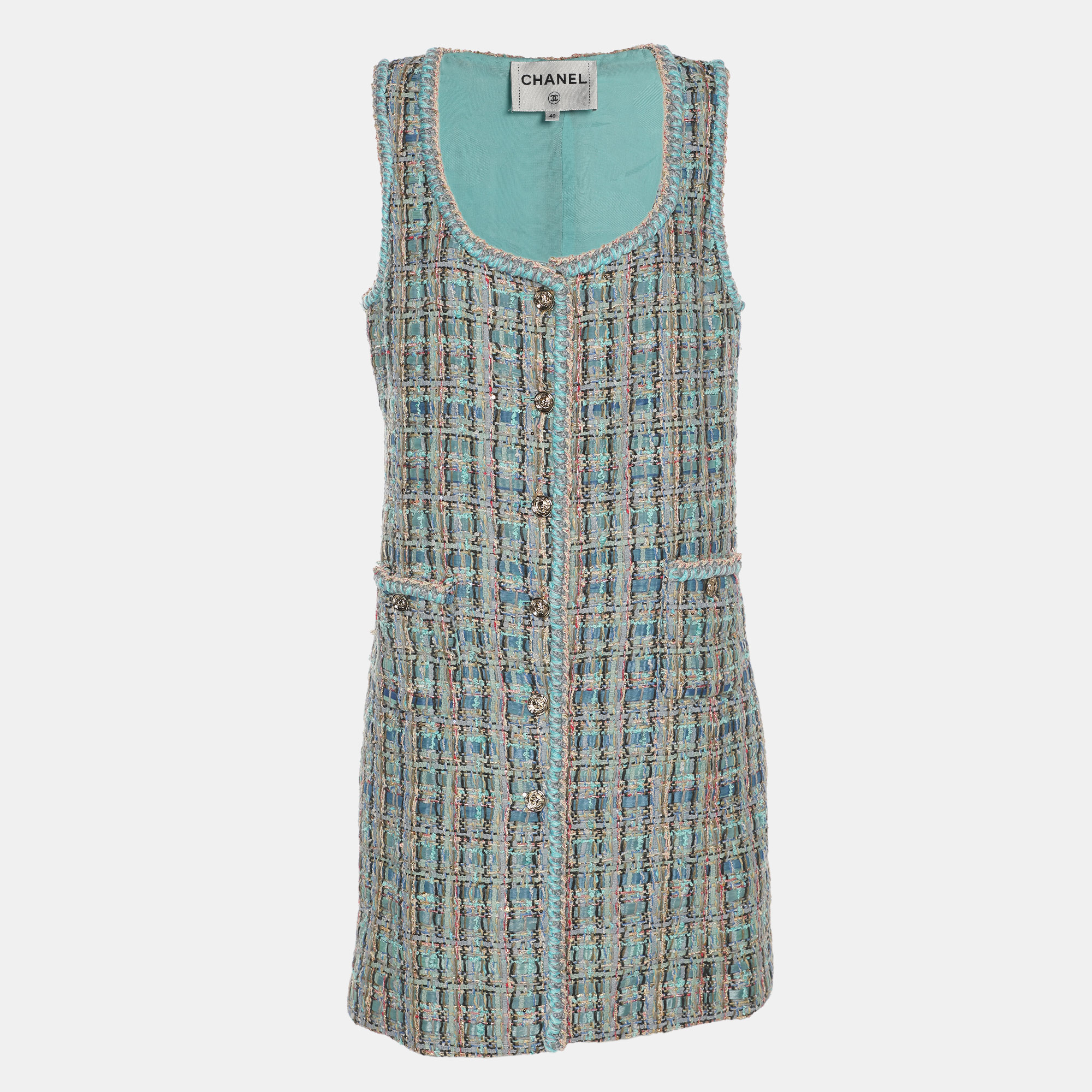 

Chanel Turquoise Blue Tweed Mini Dress M