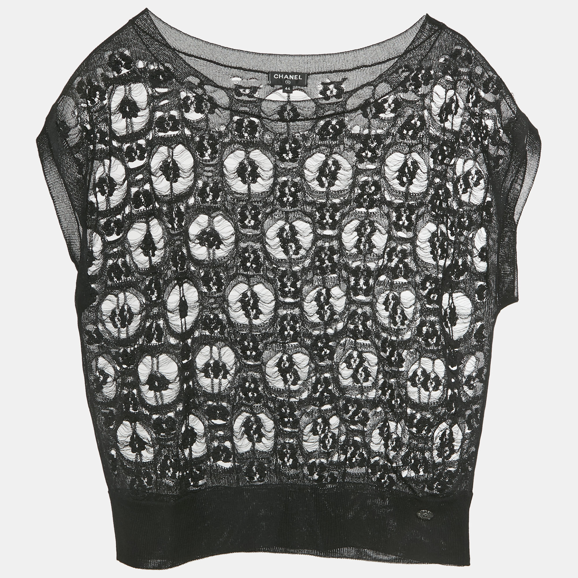 

Chanel Black Open Knit Sheer Top L