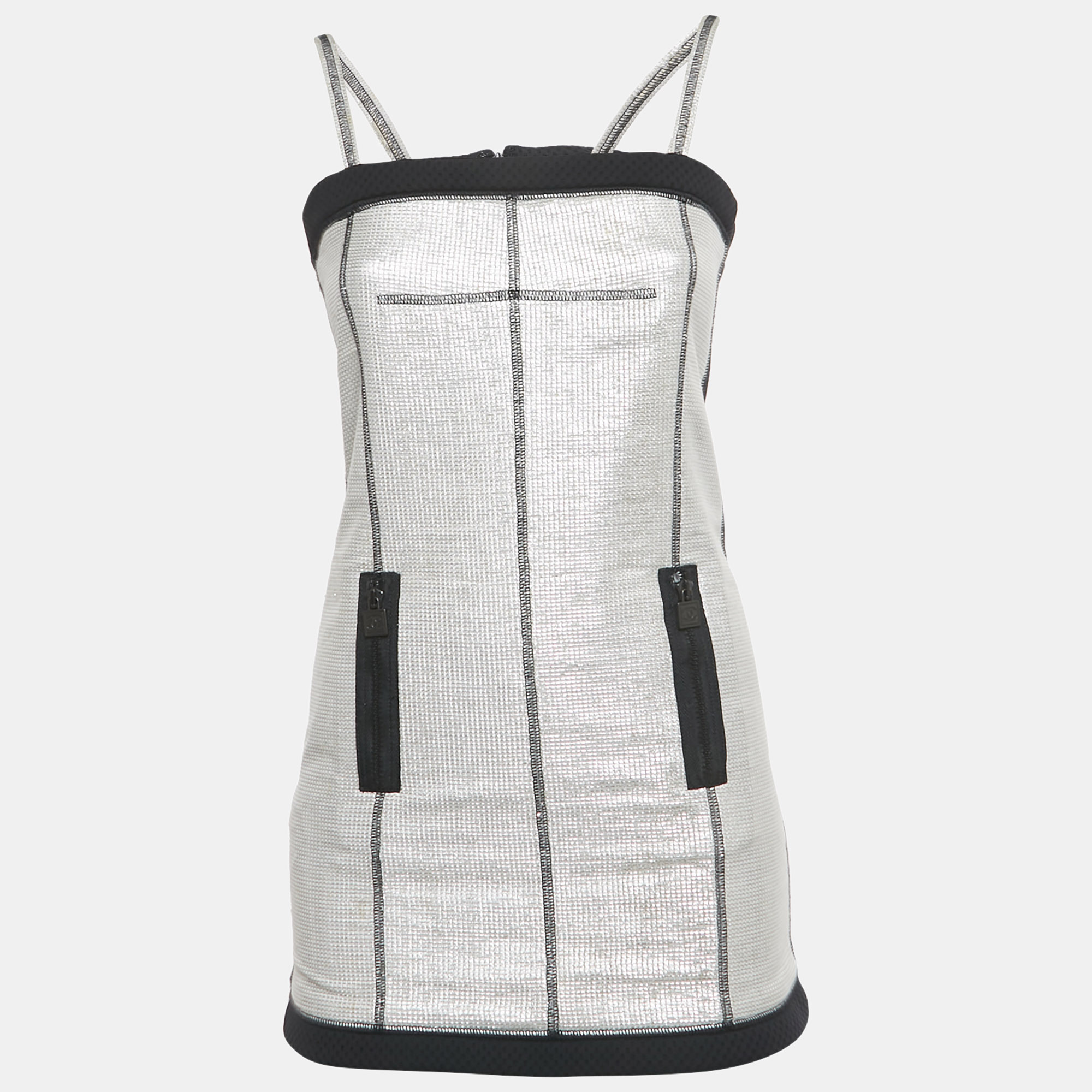 

Chanel Silver Lurex Knit Strappy Mini Dress S