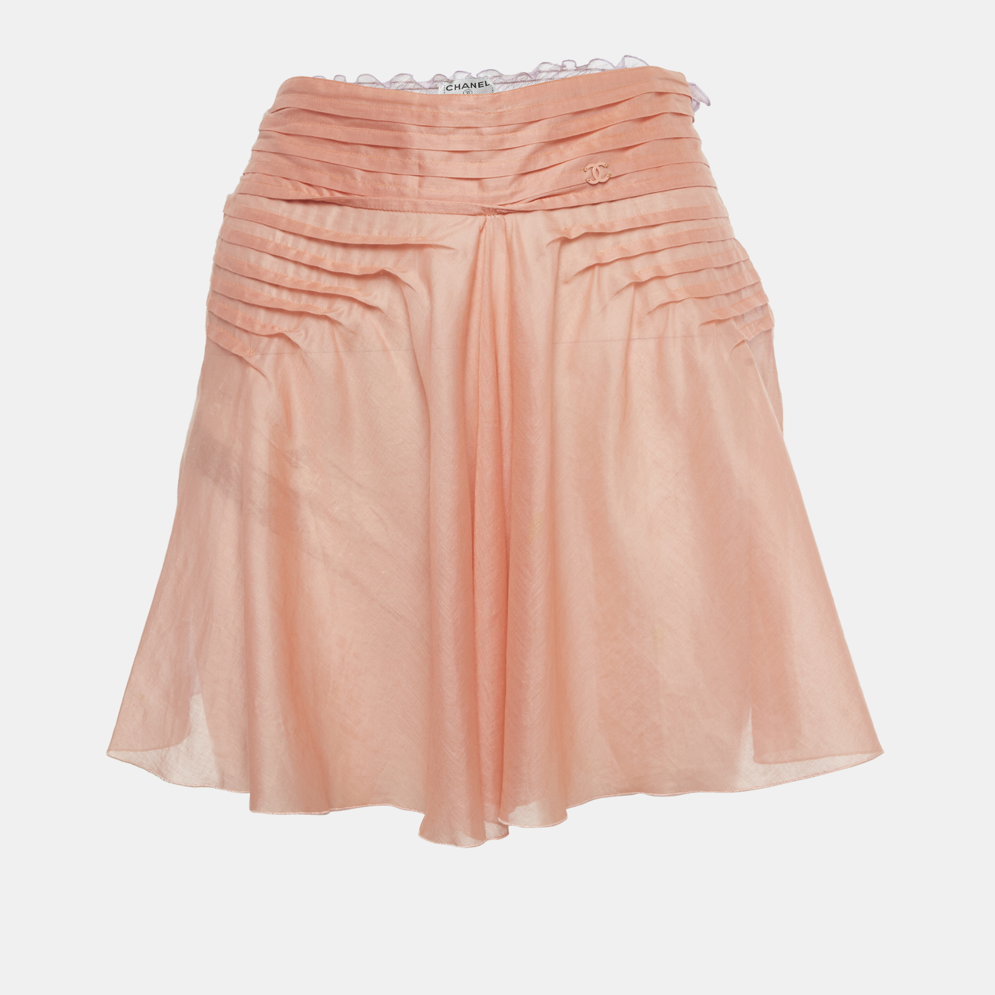 

Chanel Peach /Lilac Two Toned Cotton Sheer Mini Skirt S, Orange
