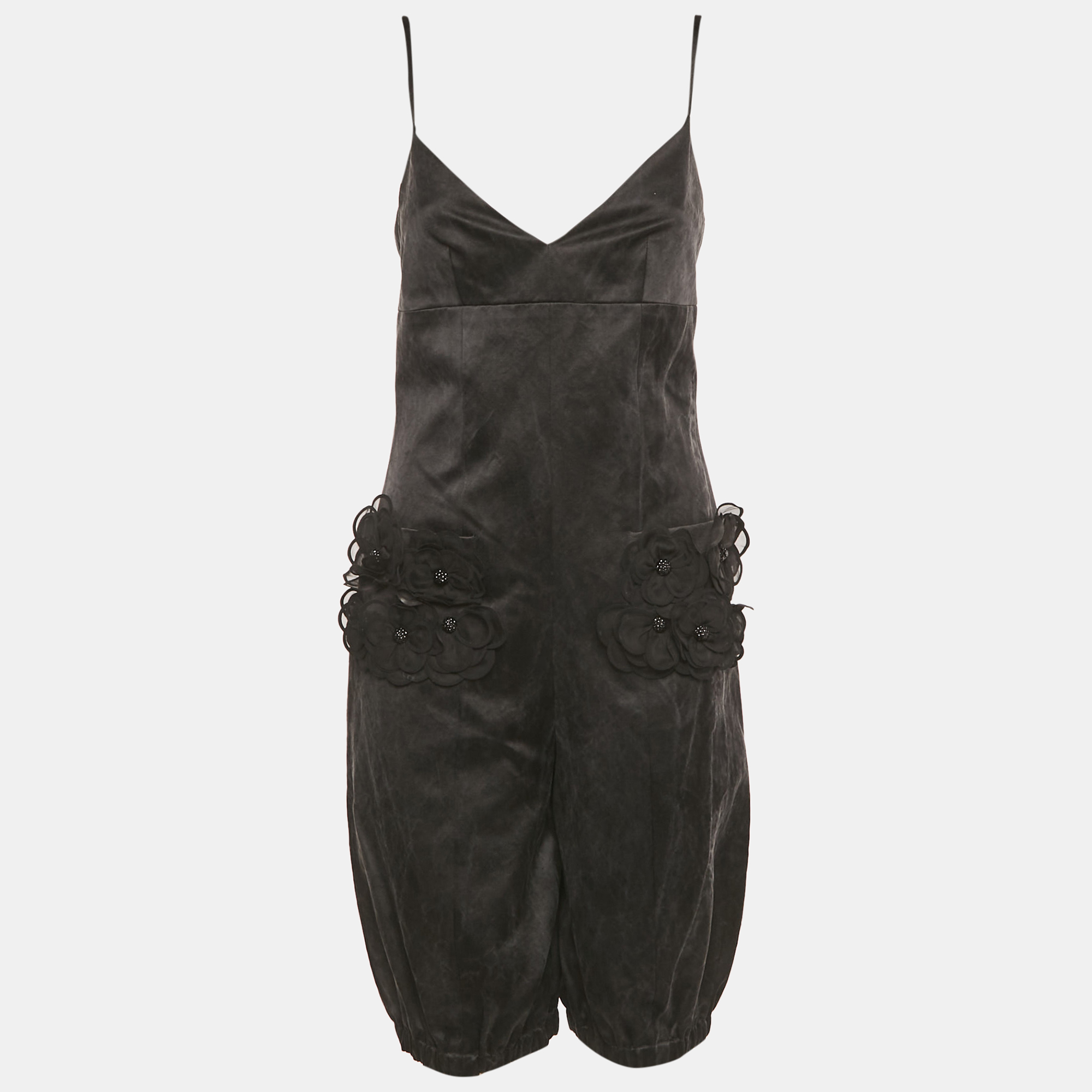 

Chanel Black Floral Applique Silk Blend Playsuit S