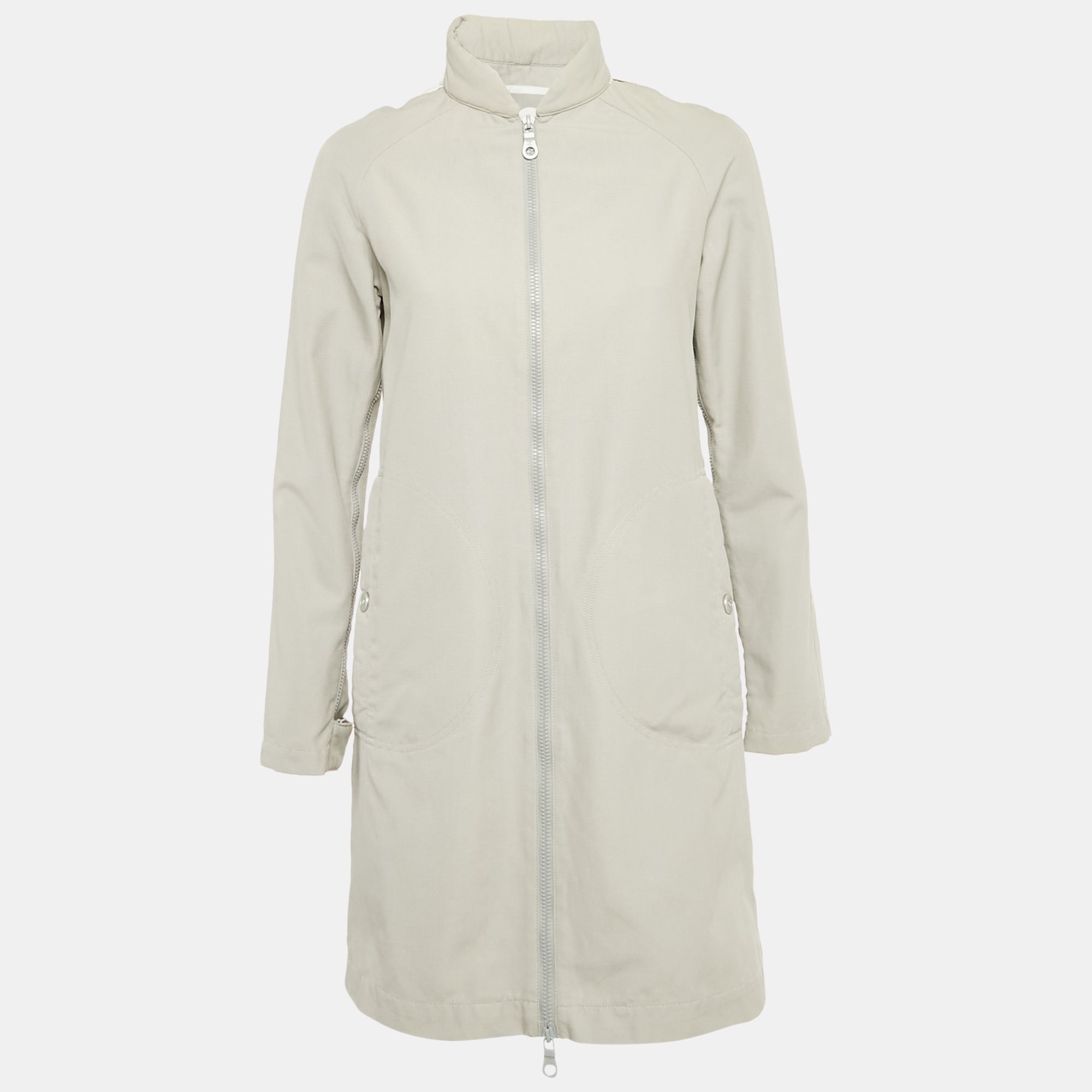 

Chanel Grey Cotton & Nylon Light Weight Hooded Zip Up Coat S
