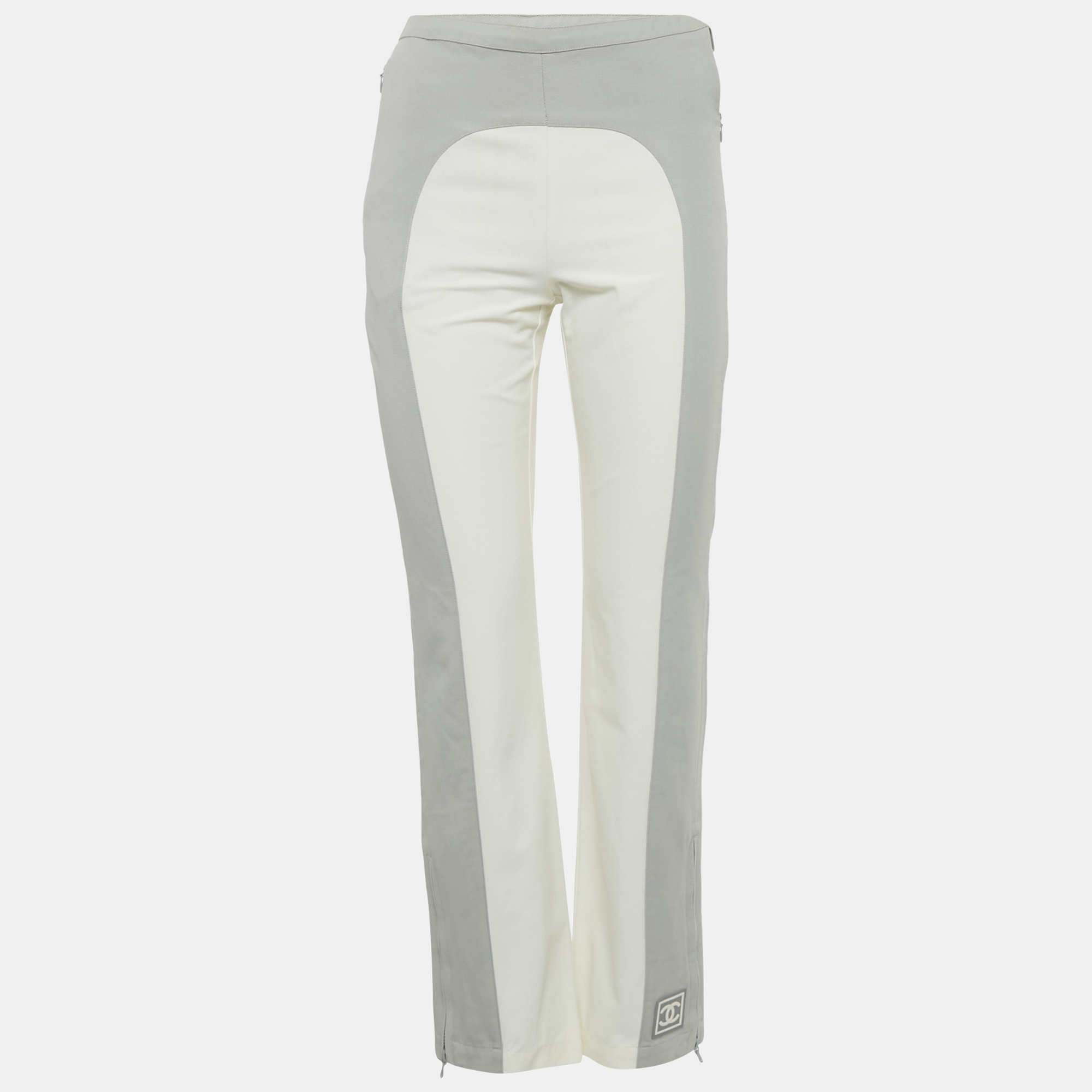 

Chanel Grey /White Logo Applique Cotton & Nylon Trousers S