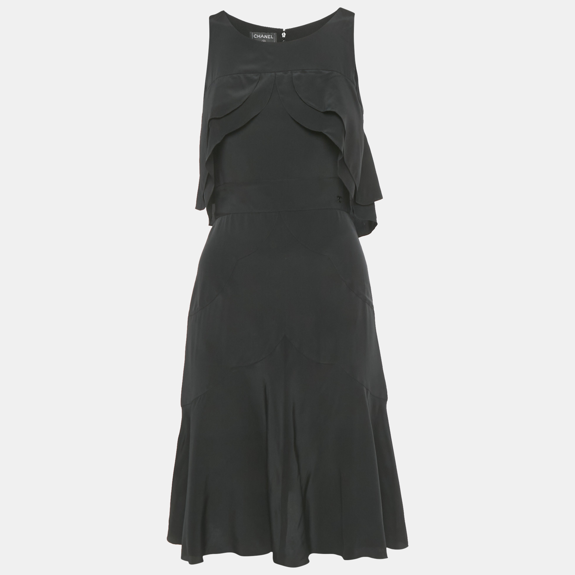 

Chanel Black Silk Ruffled Sleeveless Dress S