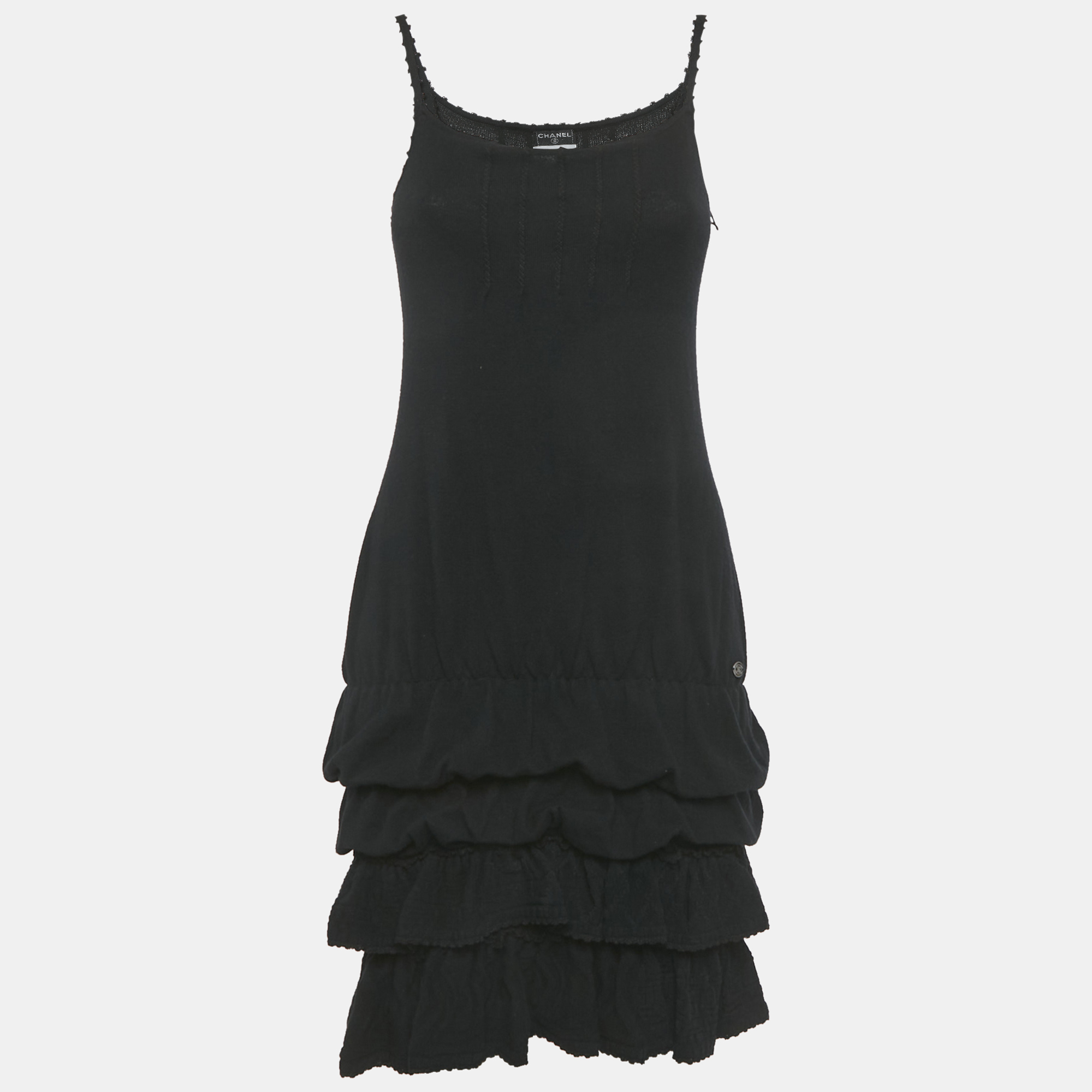 

Chanel Black Wool Knit Ruffled Mini Dress S