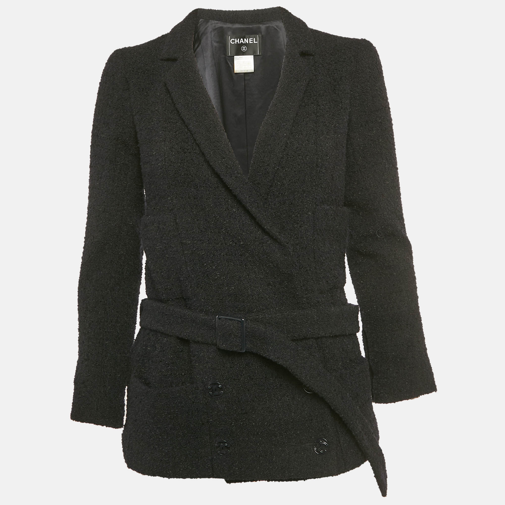 

Chanel Navy Blue /Black Tweed Belted Jacket S
