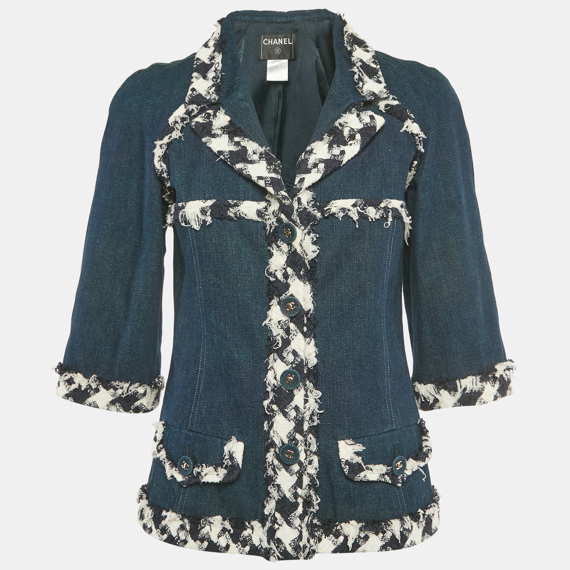 

Chanel Navy Blue Raw Edge Denim Jacket M