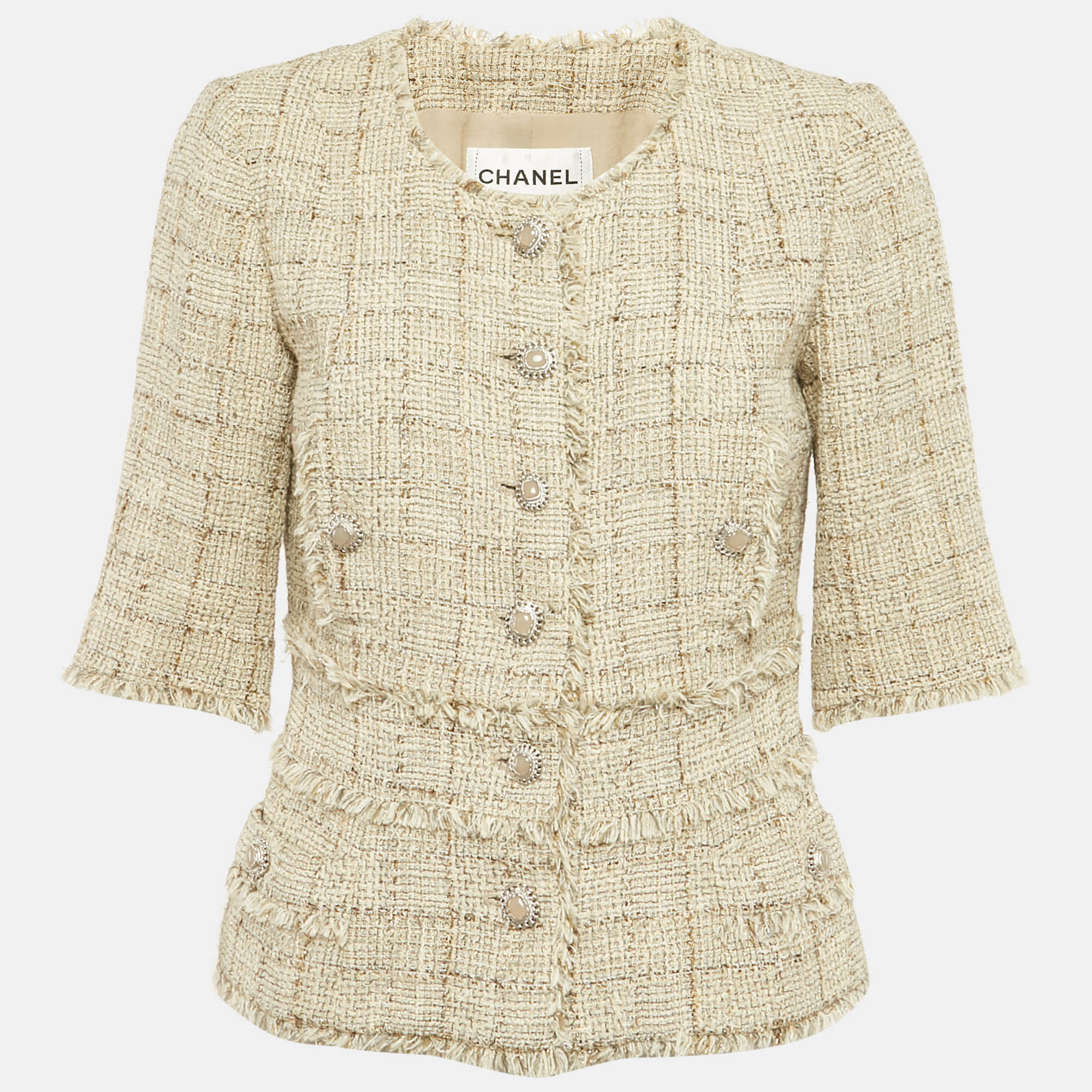

Chanel Beige Tweed Short Sleeve Jacket M