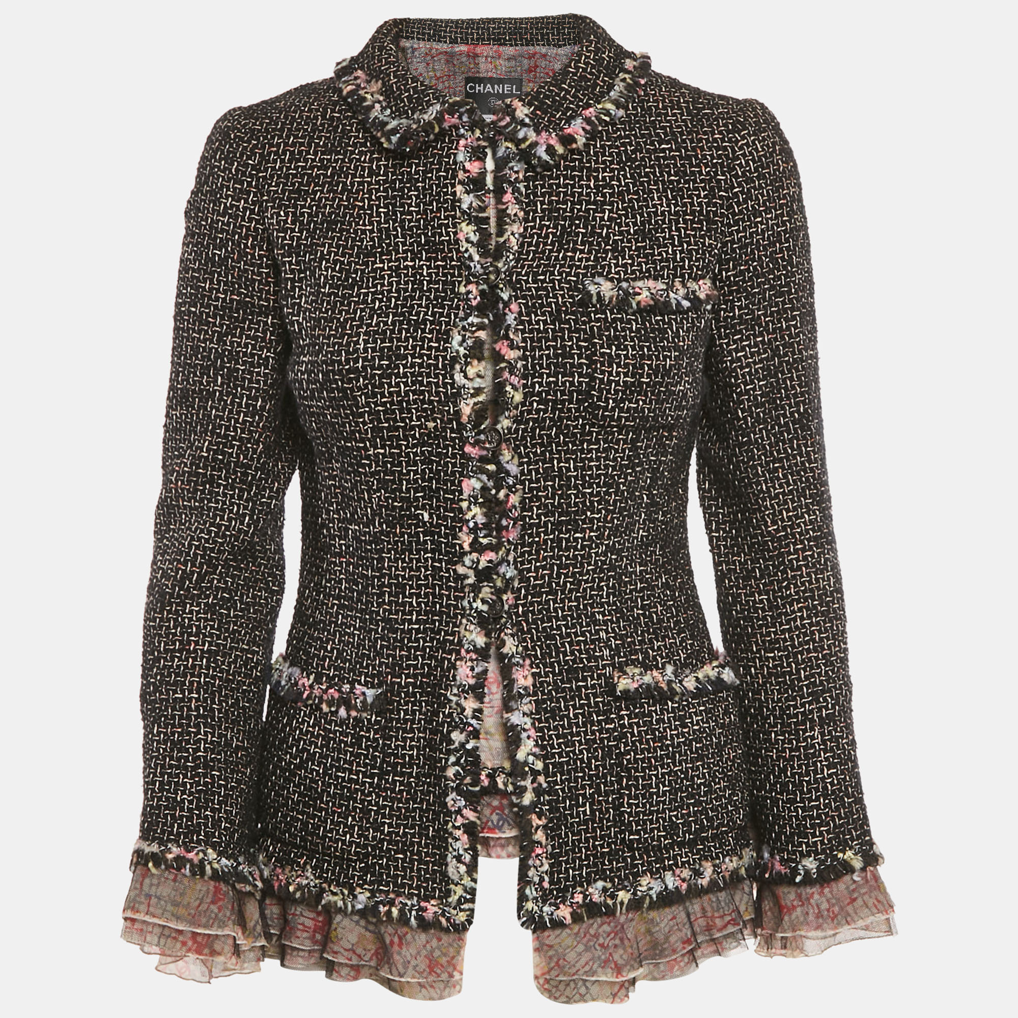 

Chanel Black Tweed and Tulle Tweed Jacket Set S