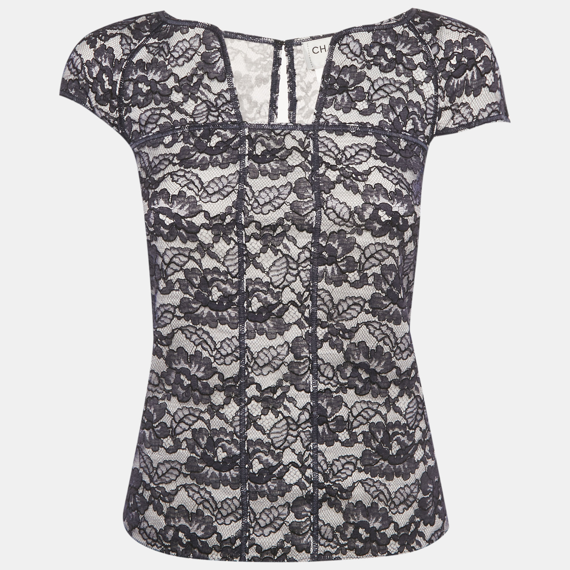 

Chanel Navy Blue Lace Top S