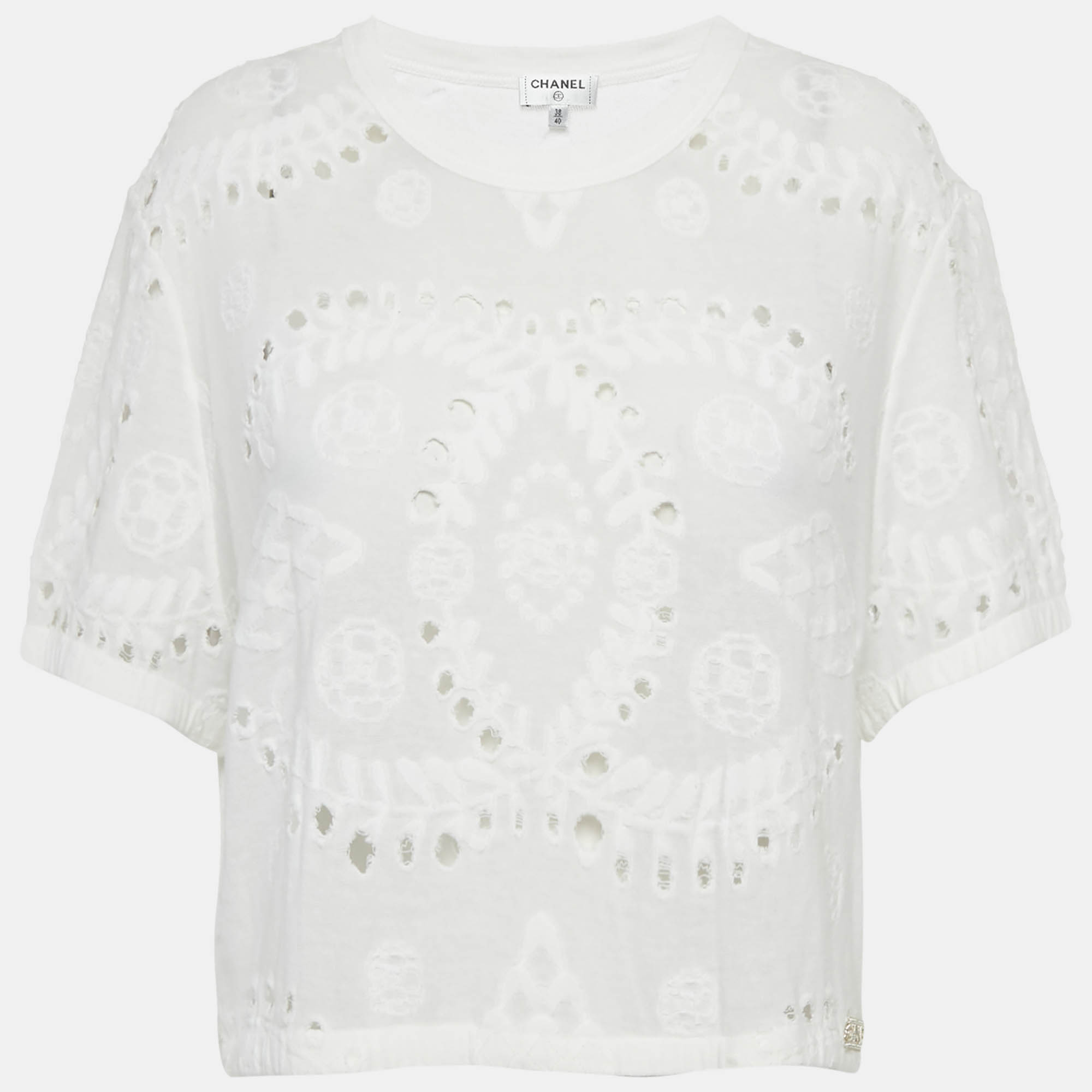 

Chanel White Broderie Anglaise Jersey Crop Top M