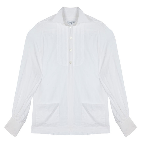 Pre Owned Chanel White Tuxedo Shirt M