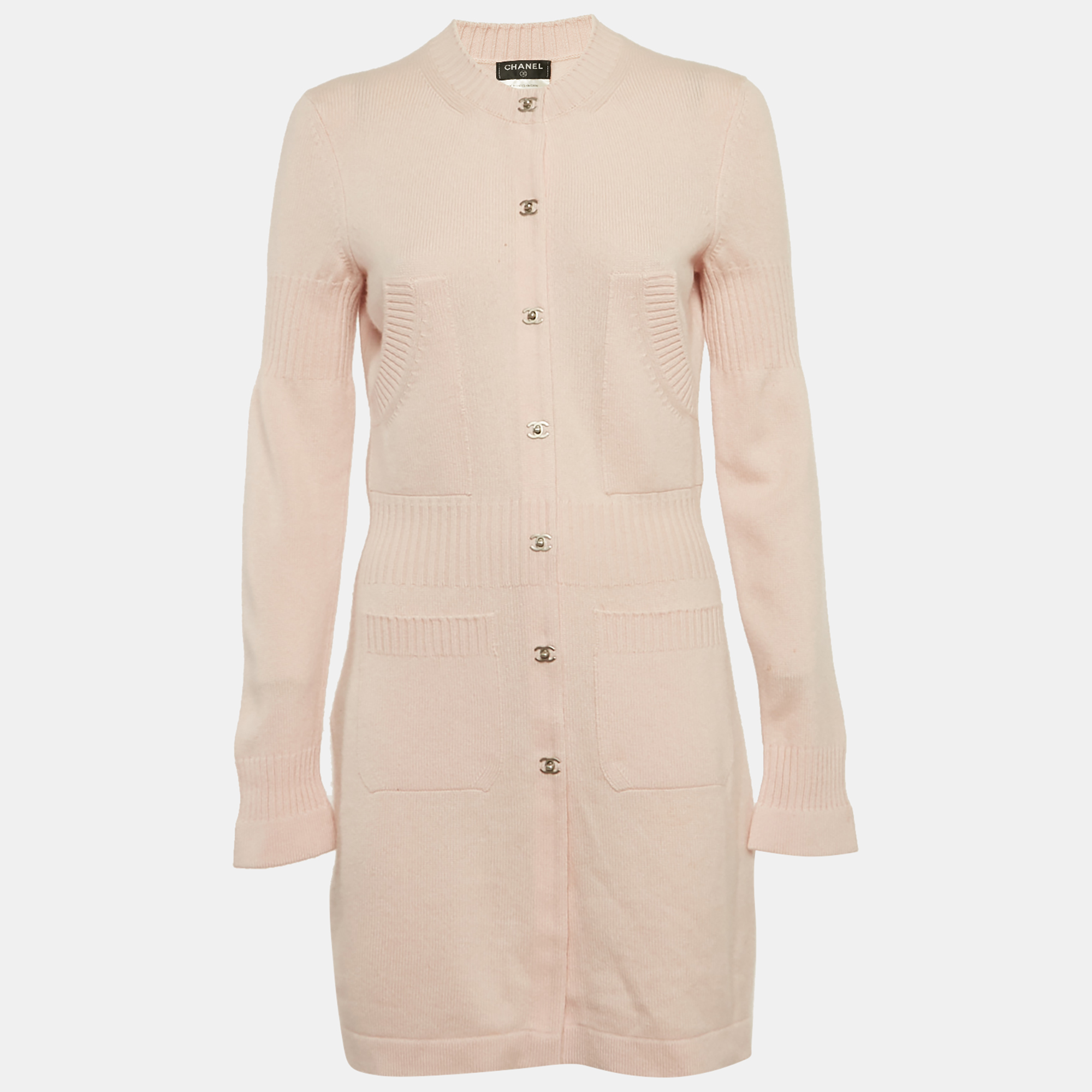 

Chanel Pink Cashmere Knit CC Closure Detail Mini Dress M