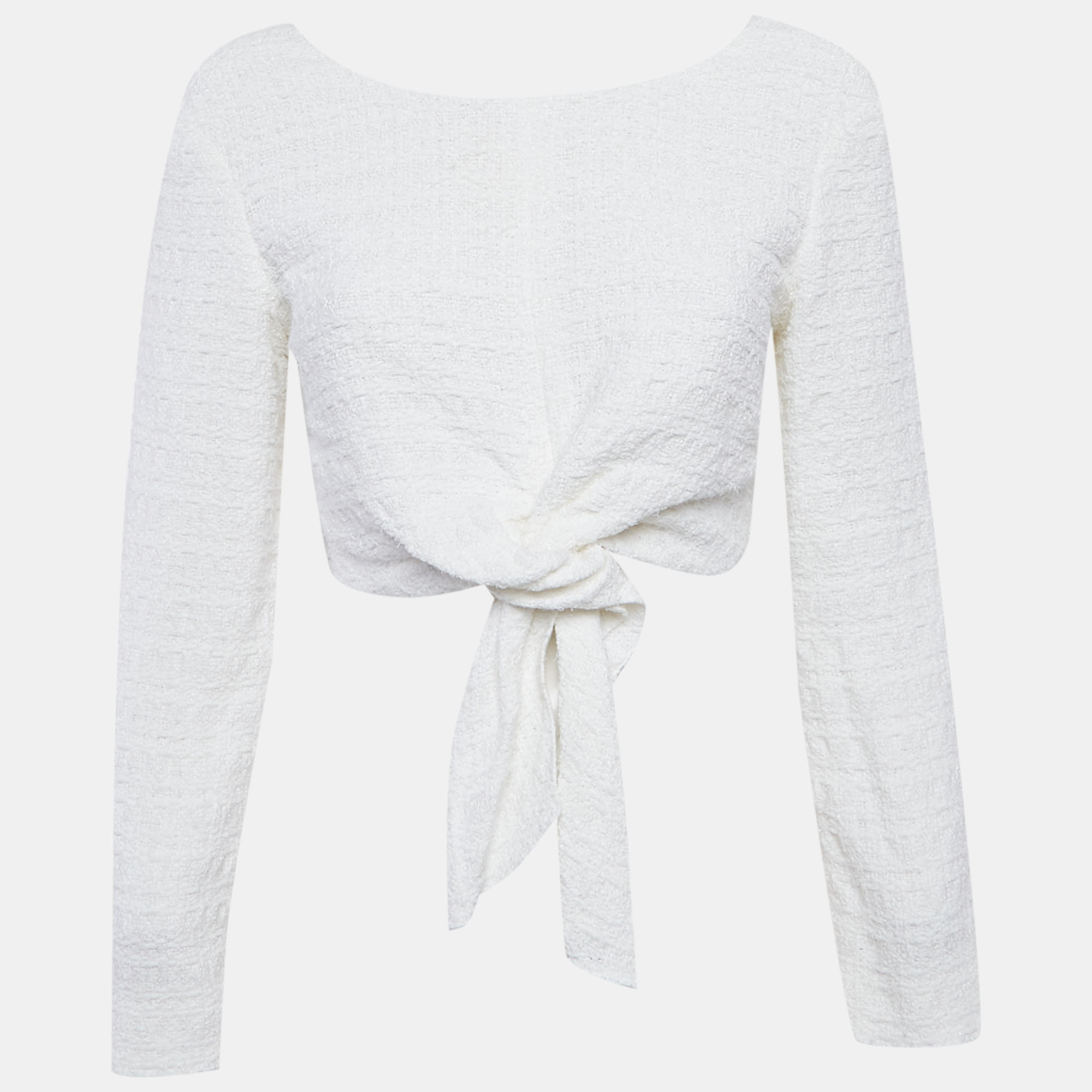 

Chanel White Boucle Button Front Crop Top M