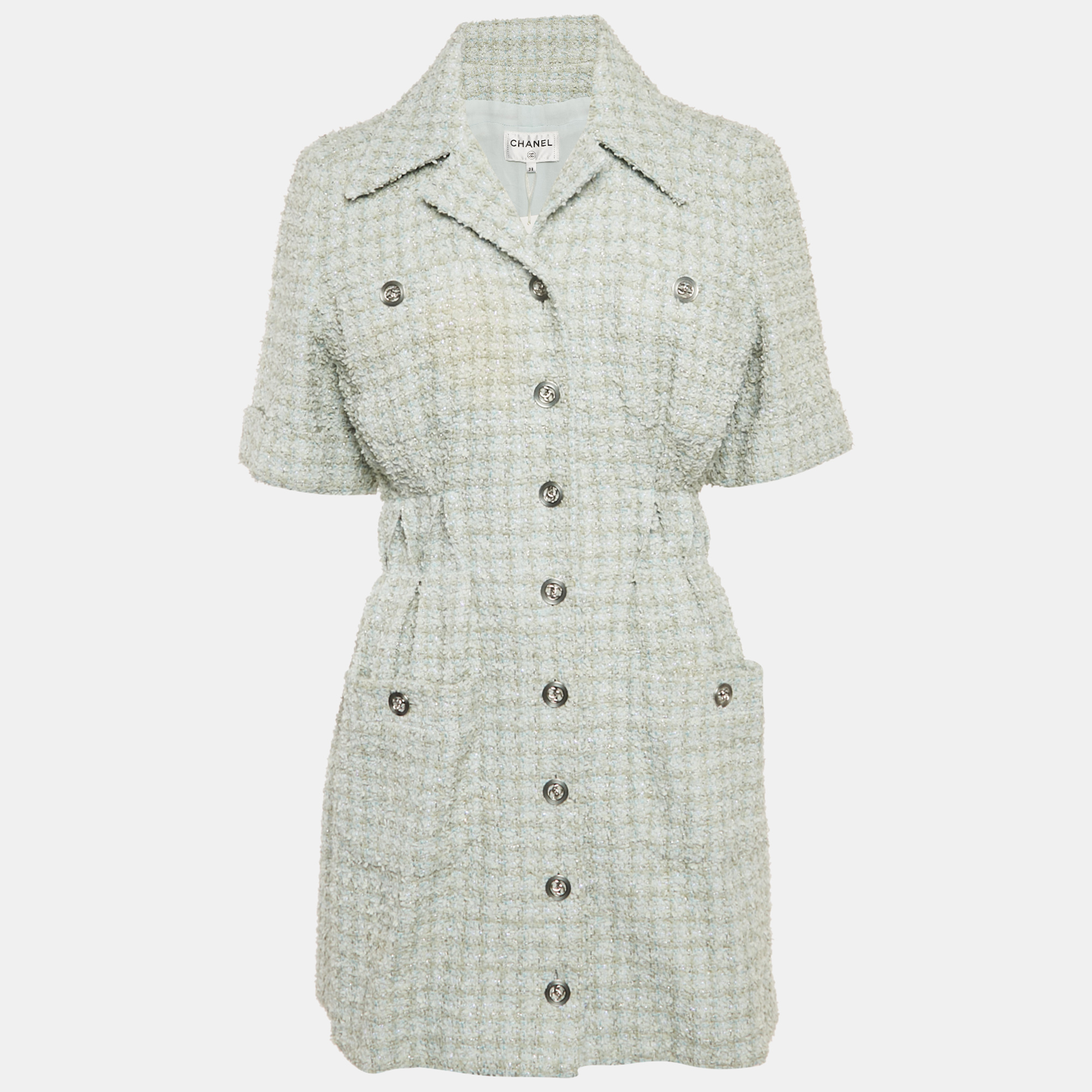 

Chanel Blue Tweed Collared Mini Dress M