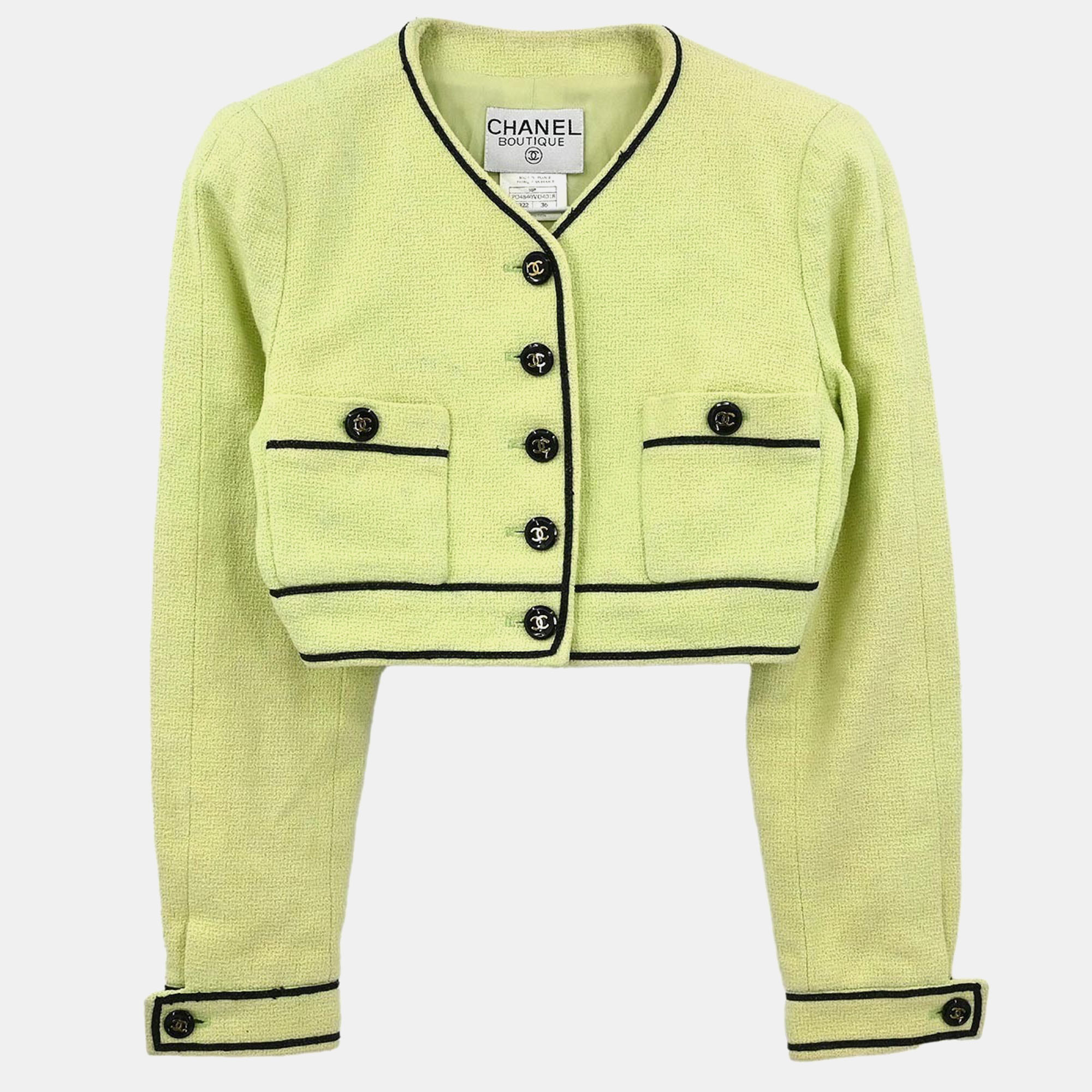 

Chanel Single Breasted Collarless Jacket Light Green S