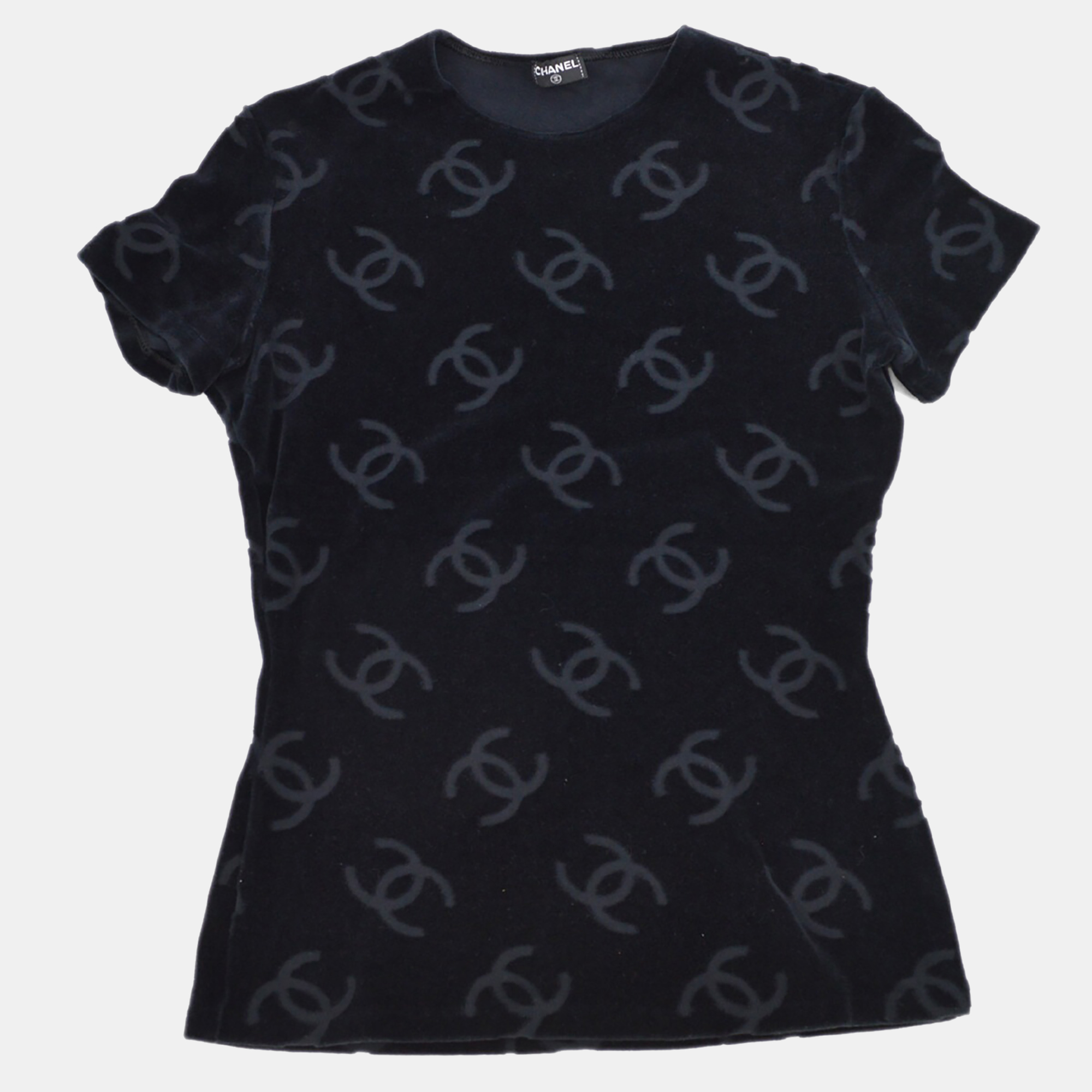 

Chanel Round Neck Short Sleeve T-Shirt Top Black L