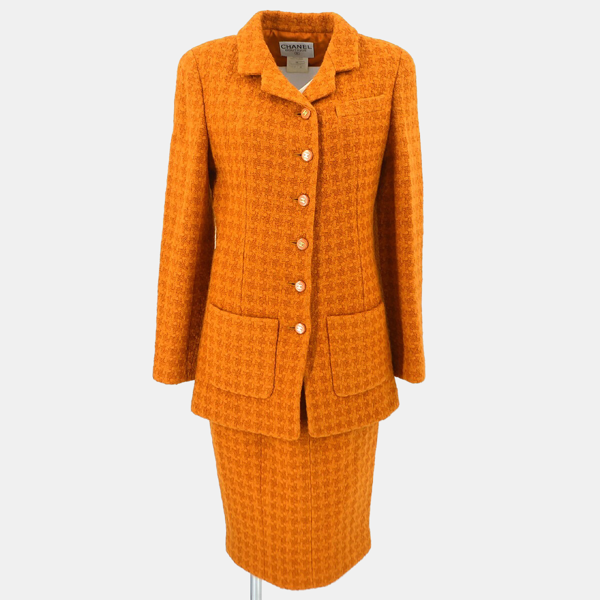 

Chanel Setup Suit Jacket Skirt Orange 95A M