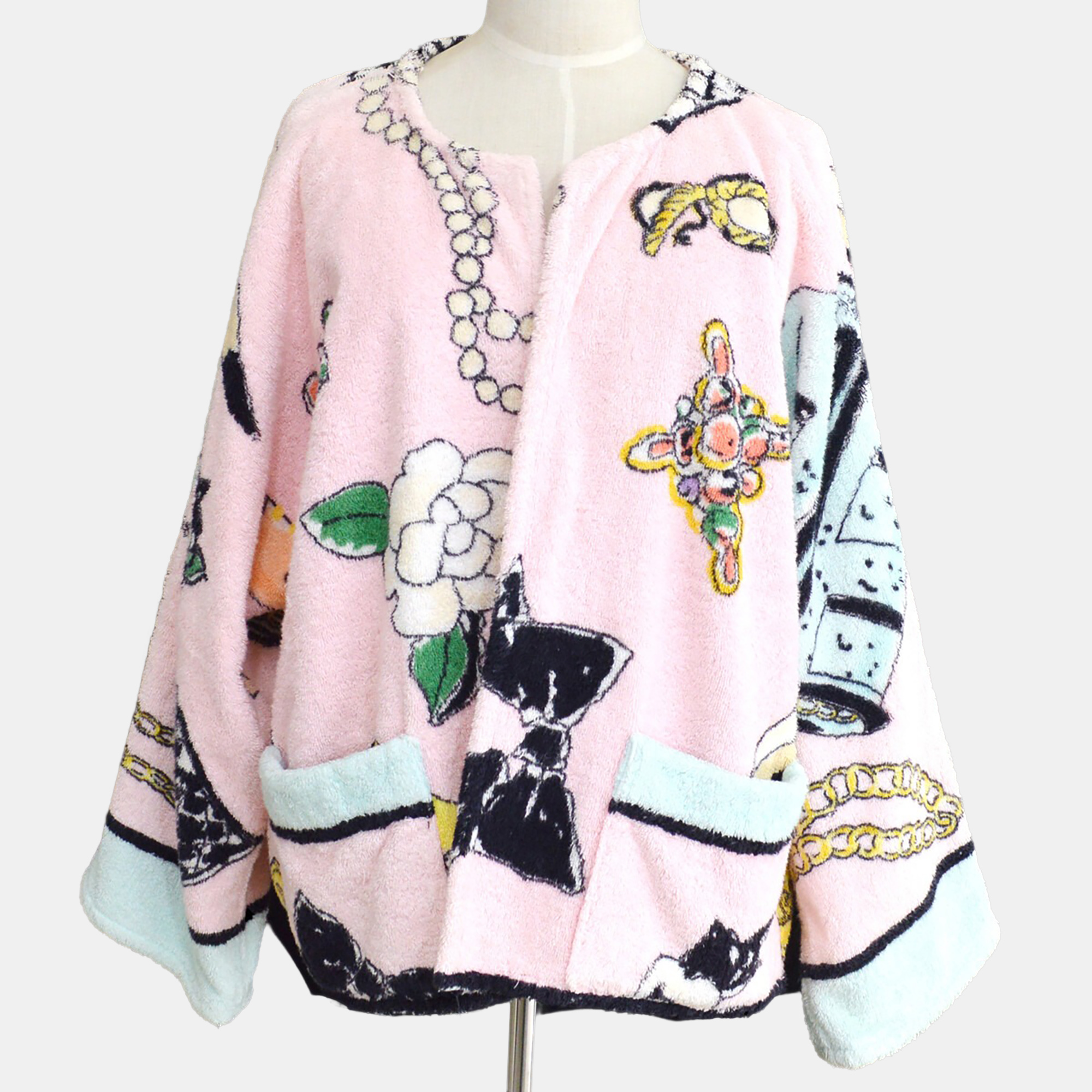 

Chanel #38 Bathrobe Style Icon Coat Gown Pink Black 100% Cotton, Multicolor