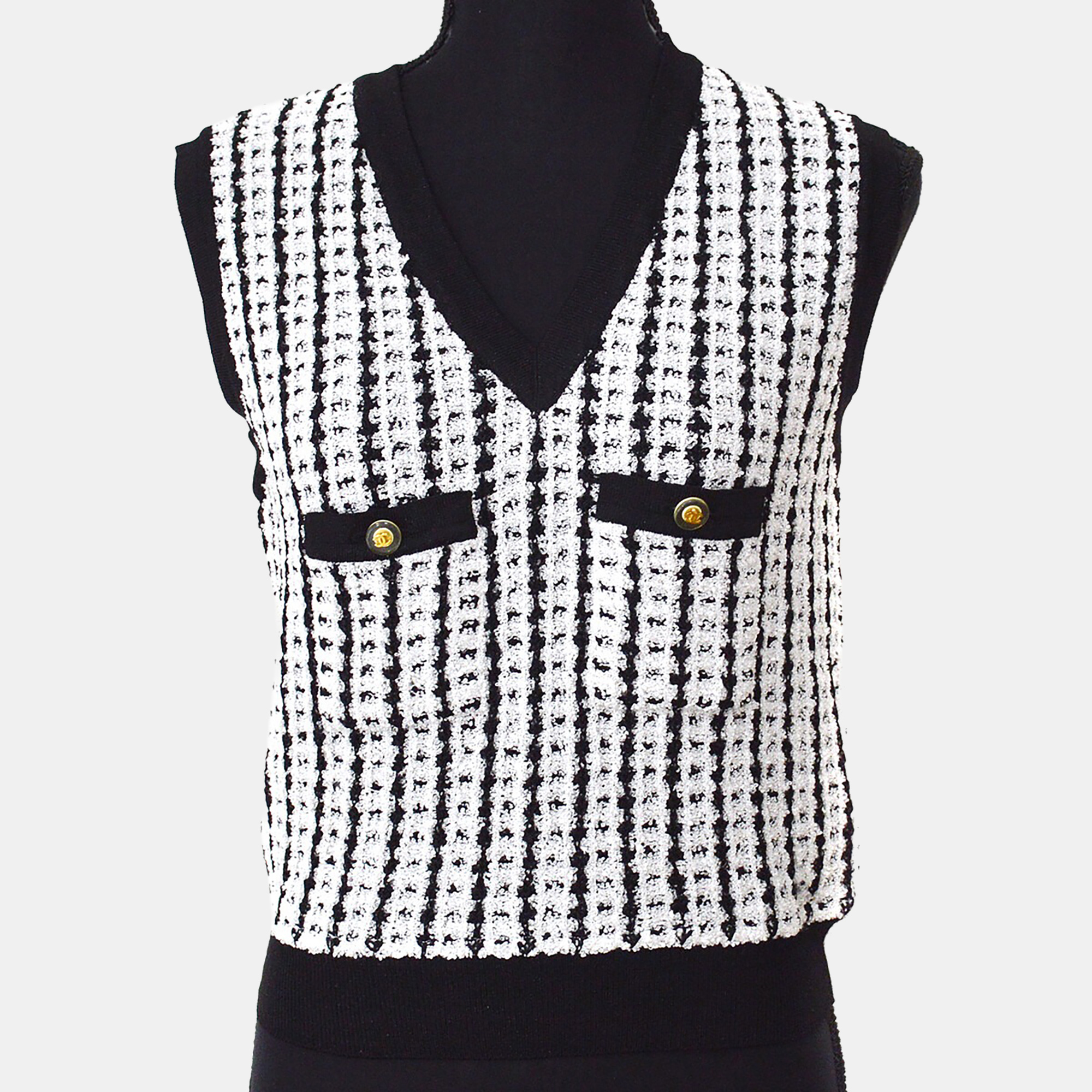 

Chanel 97P Sleeveless Vest Top Sweater White Black