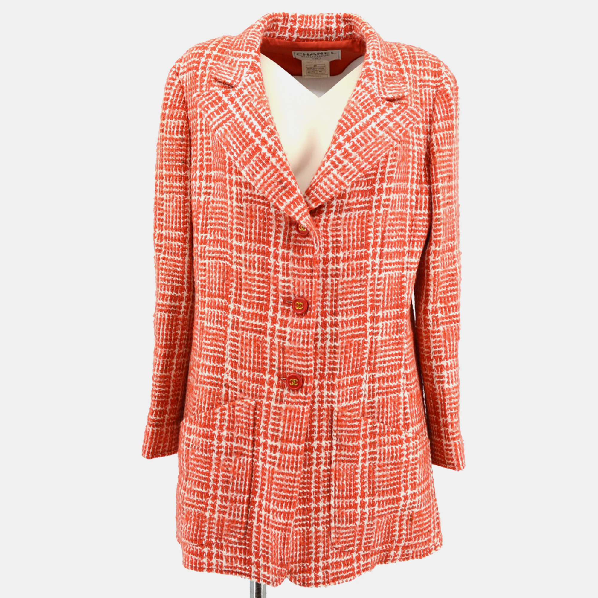 

Chanel 97P #40 Tweed Long Sleeve Jacket Red