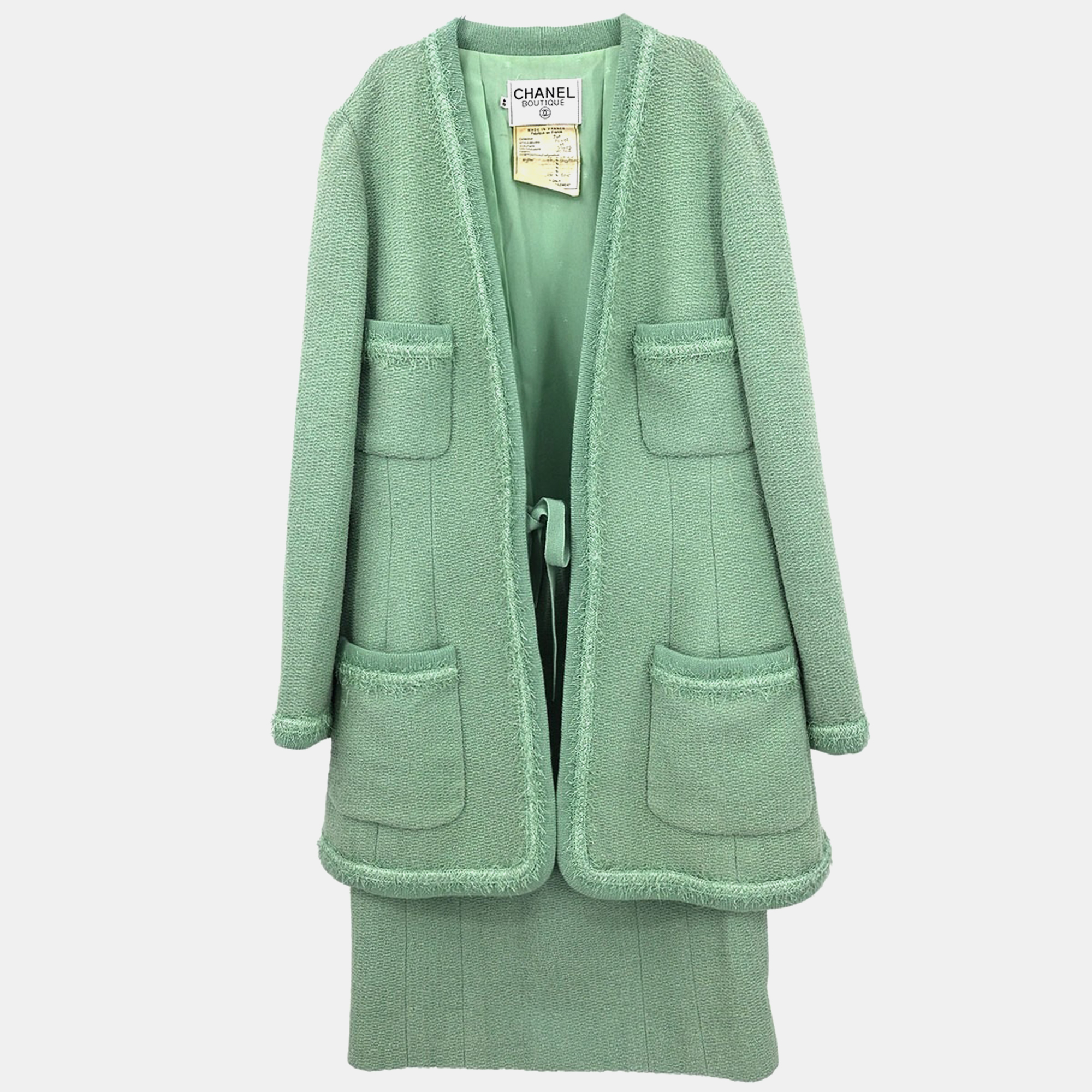 

Chanel Setup Suit Jacket Skirt Light Green 94A #42