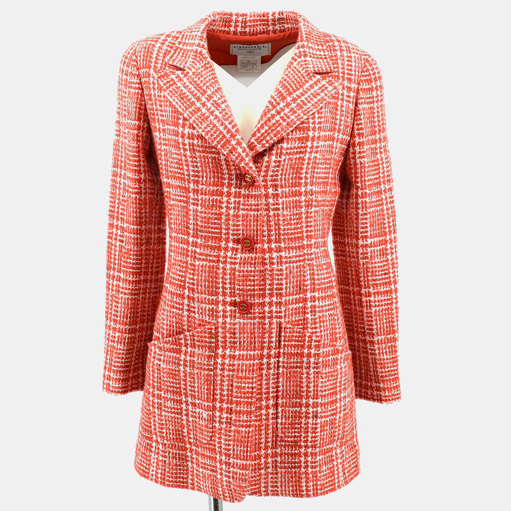 

Chanel 97P #36 Tweed Long Sleeve Jacket Red