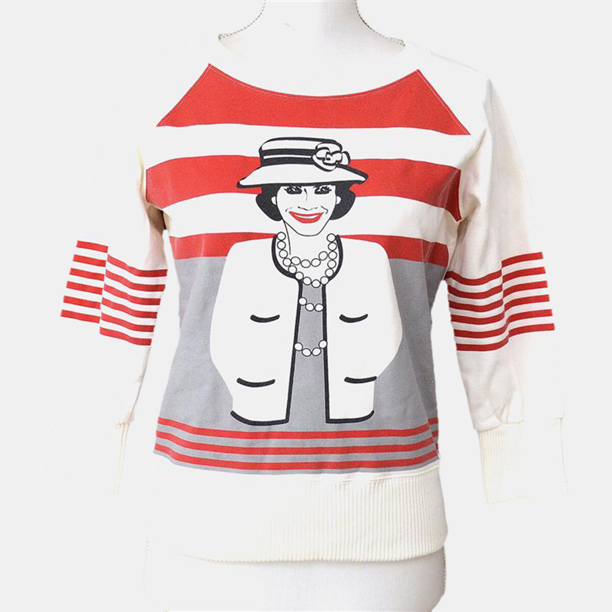 

Chanel 01A Mademoiselle Long Sleeve Sweatshirt White Red Cotton #38