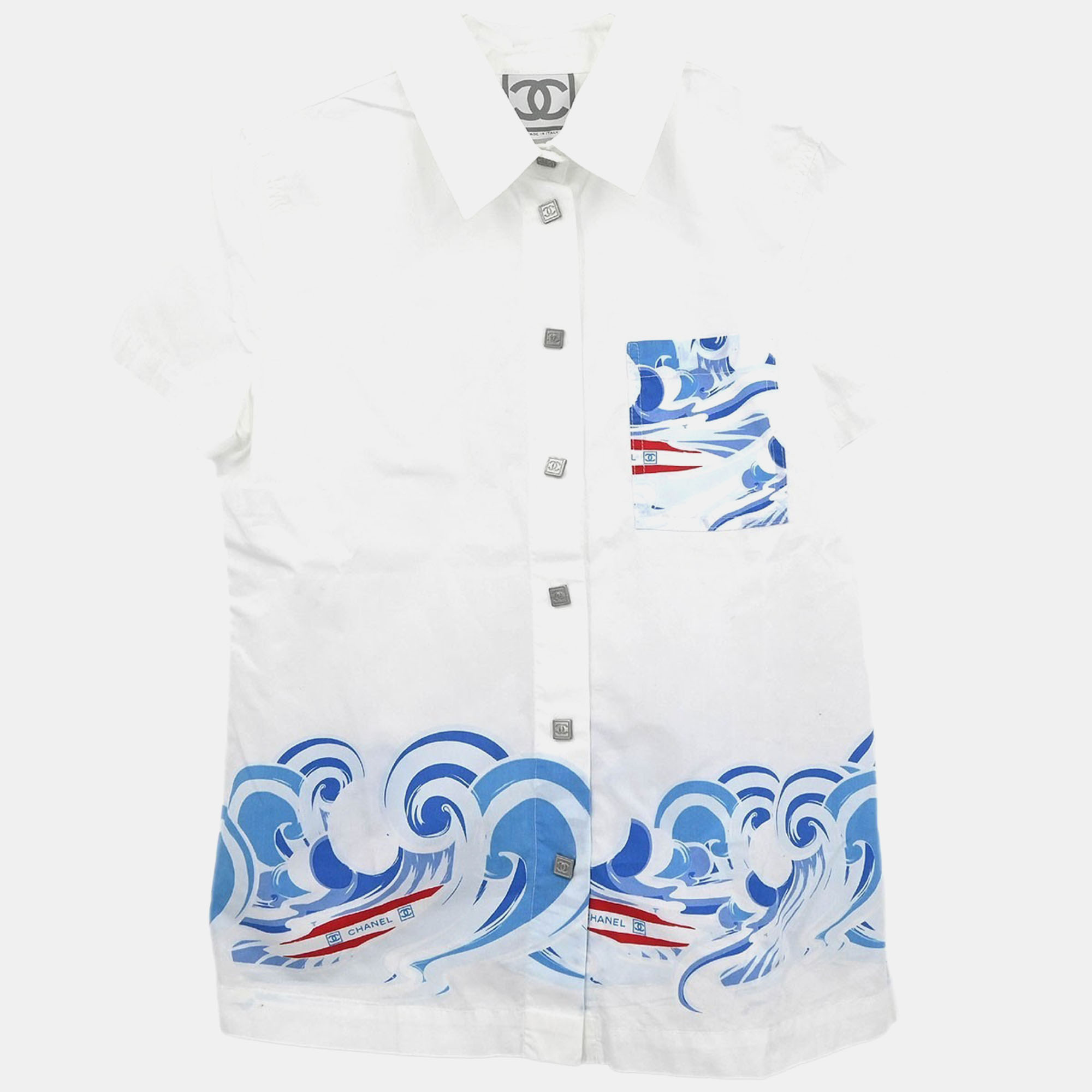 Pre-owned Chanel Sports Line Short Sleeve Shirt Blouse Top White It 40