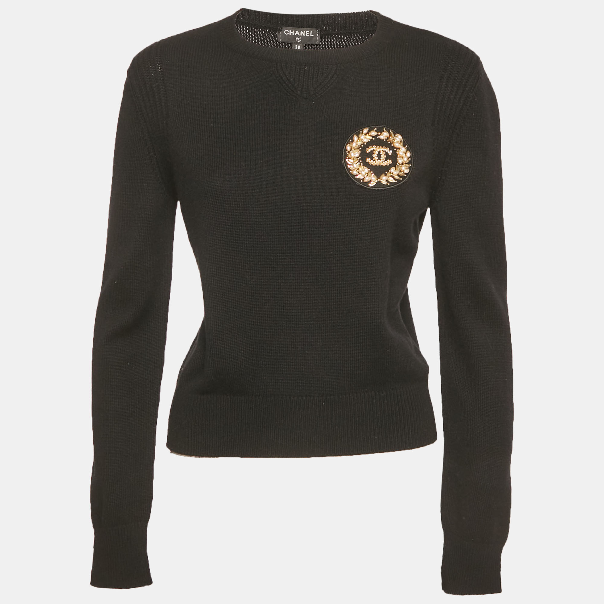 

Chanel Black CC Embellished Cashmere Knit Sweater M