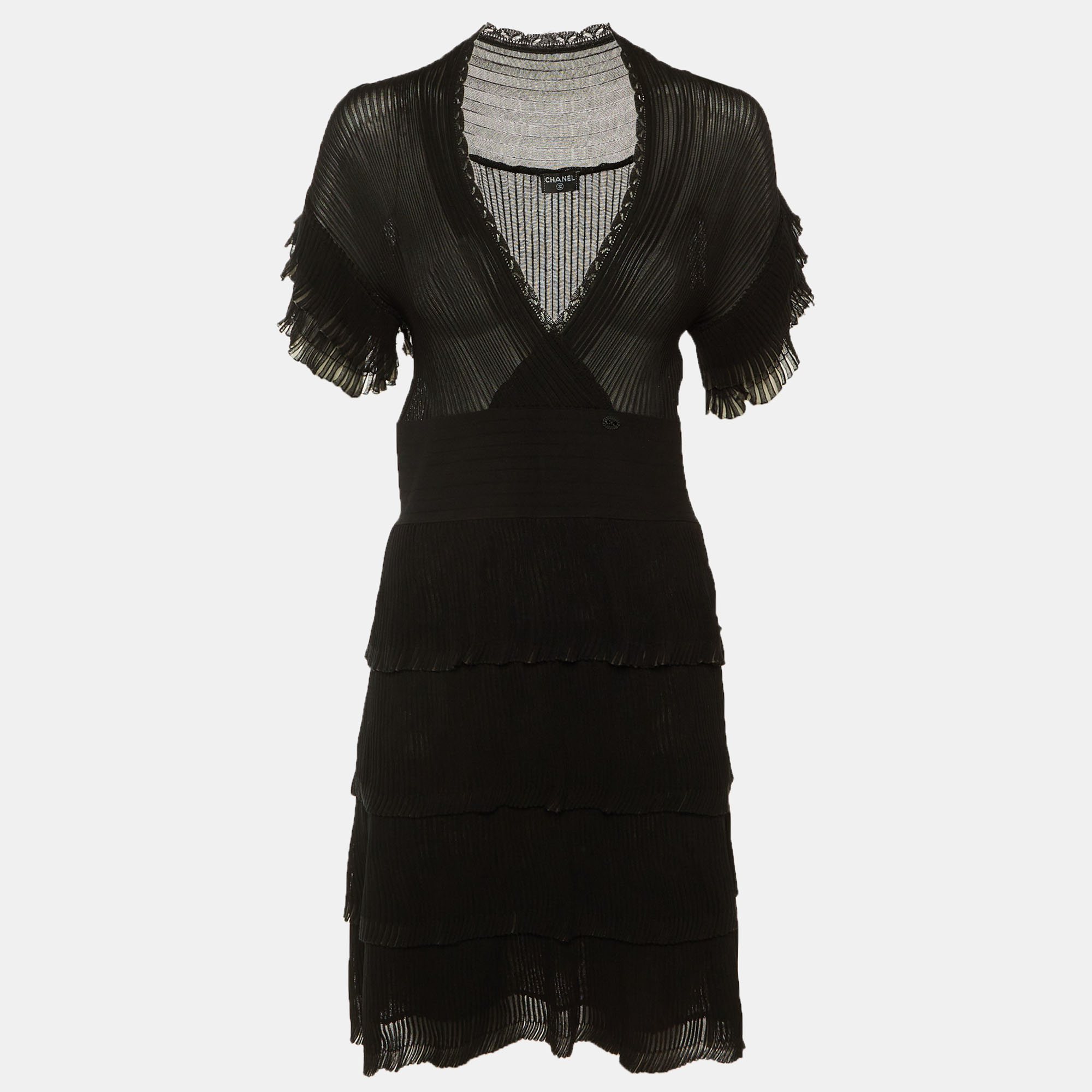 

Chanel Black Mesh Tiered Mini Dress M