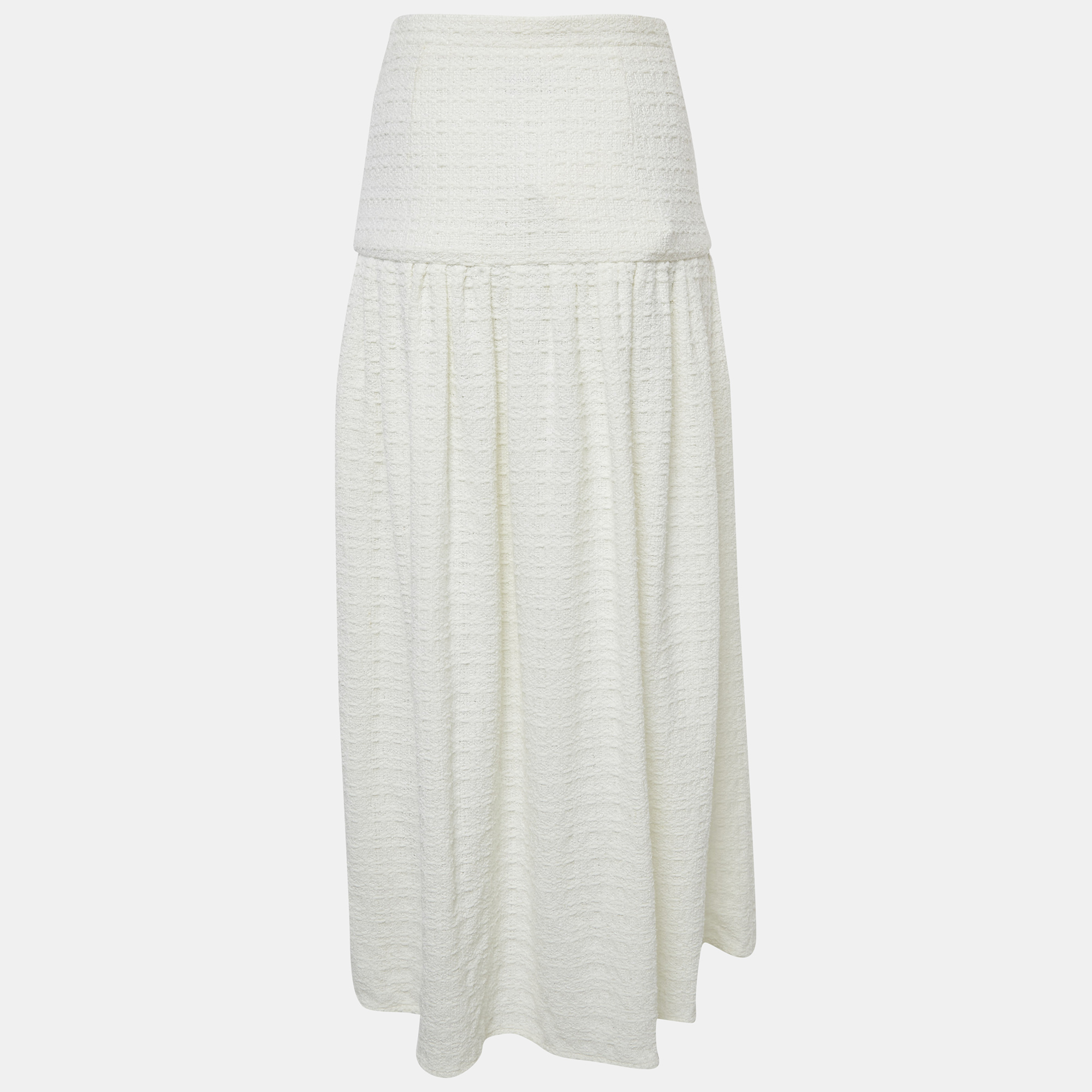 

Chanel White Tweed Button Detail Maxi Skirt M
