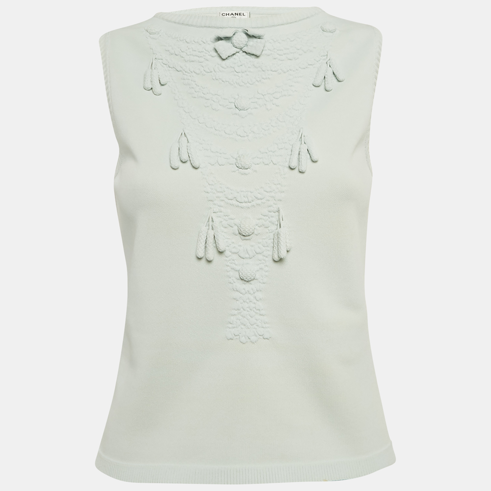 

Chanel Blue Stretch Knit Tassel Detail Sleeveless Top M