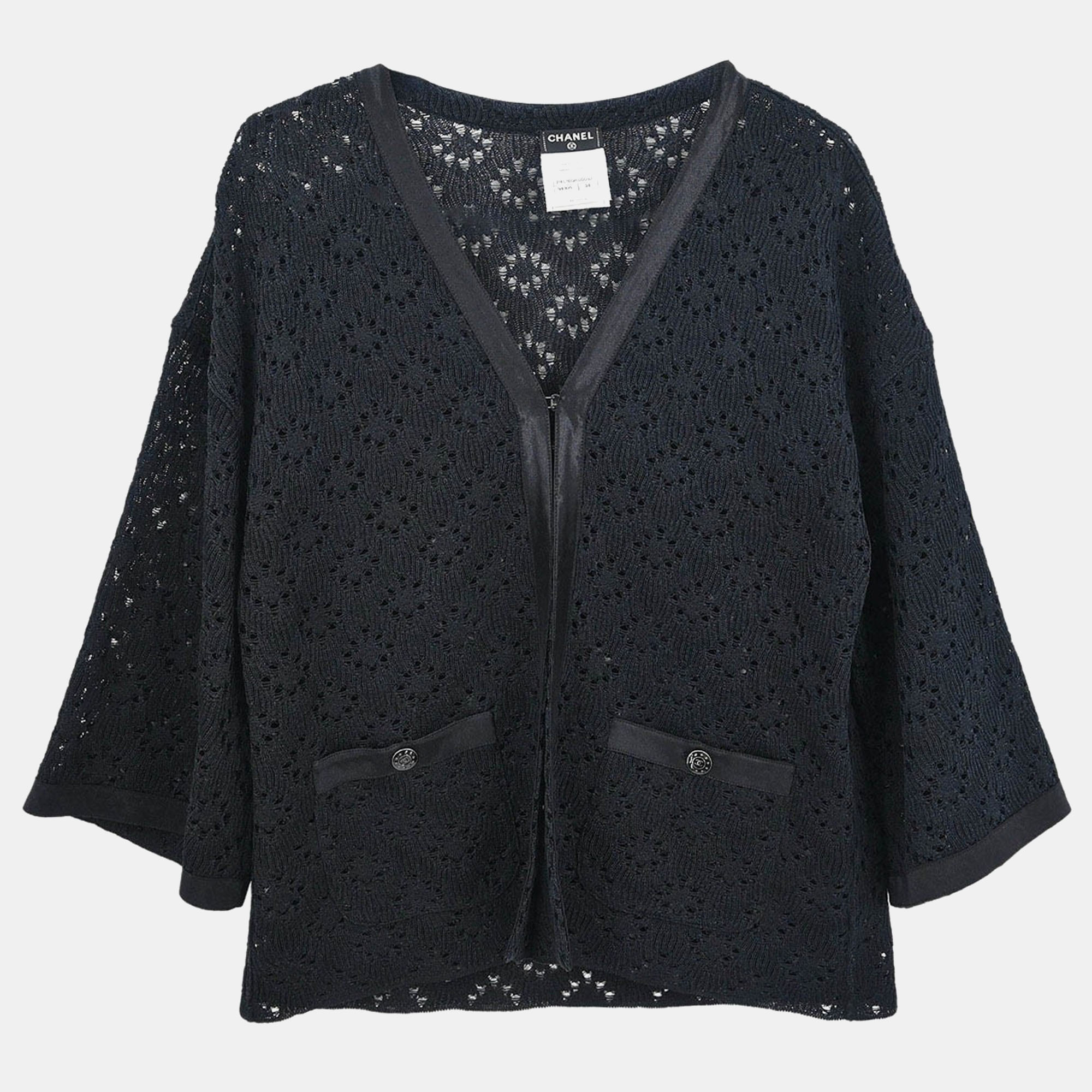 

Chanel Silk Cardigan Black S