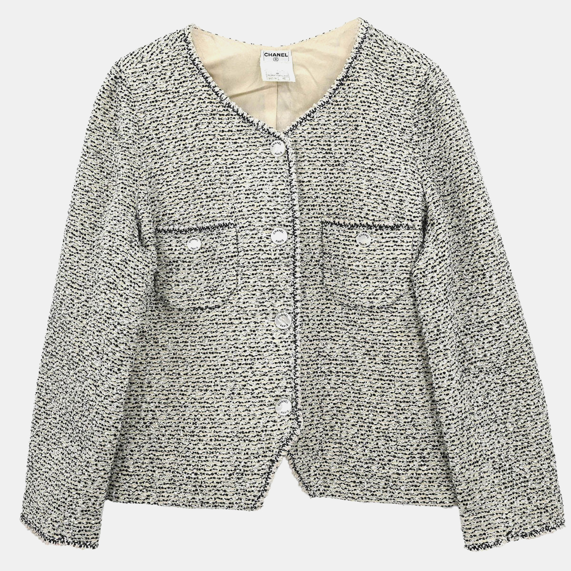

Chanel Single Breasted Collarless Jacket Gray 96A L, Grey