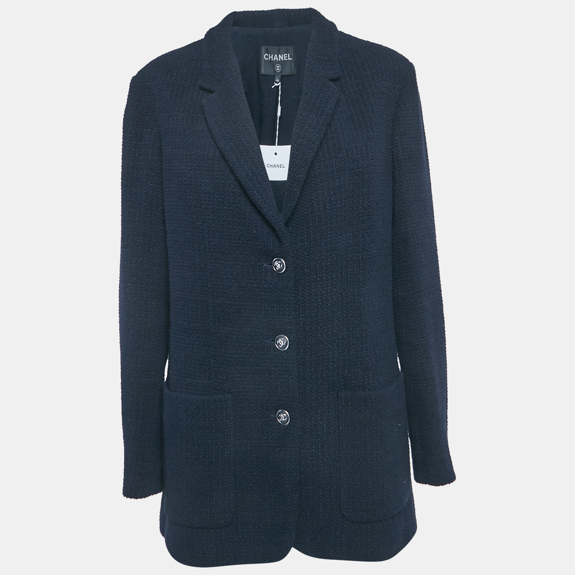 

Chanel Navy Blue Tweed Button Detail Jacket XL