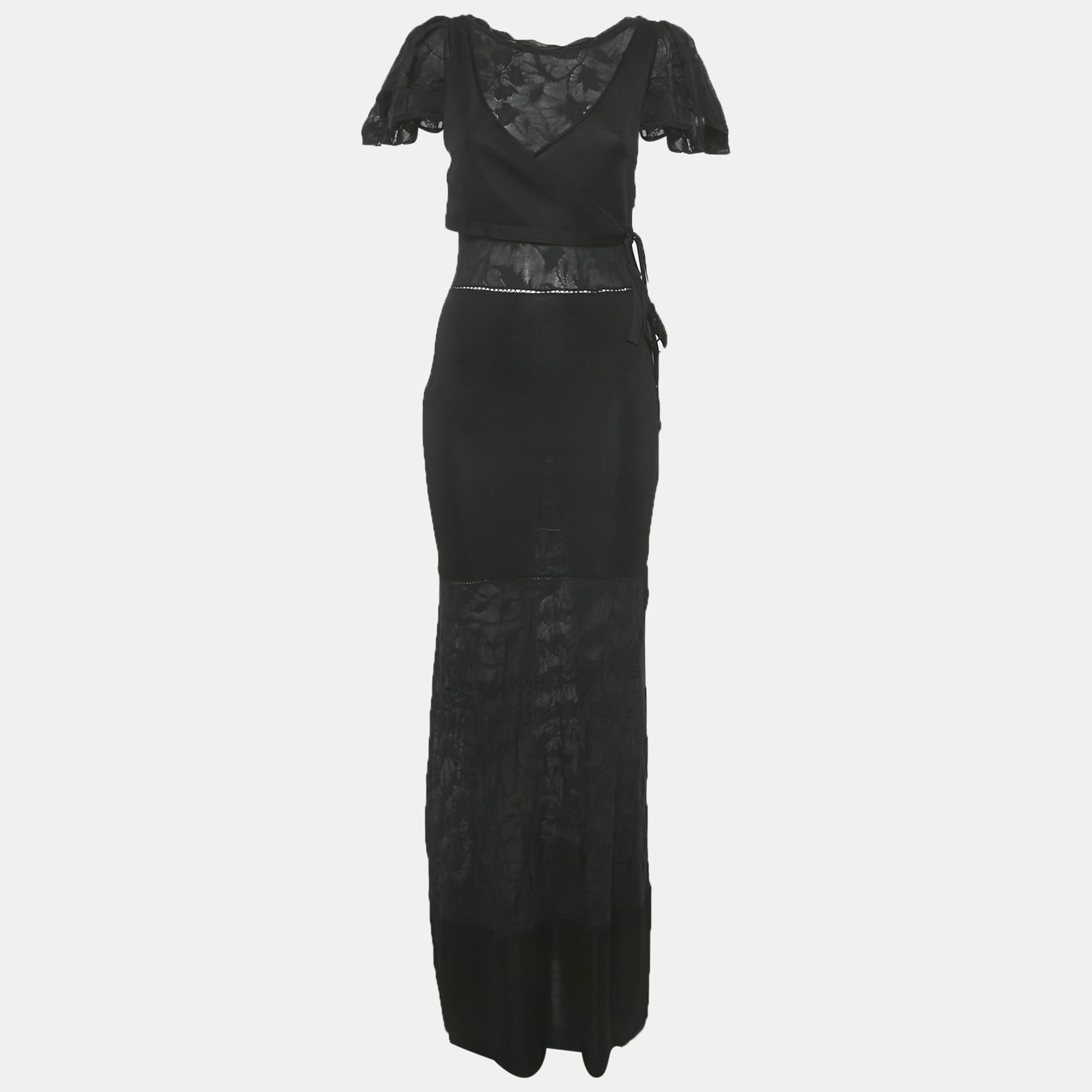 

Chanel Black Jersey & Lace Detail Maxi Dress S
