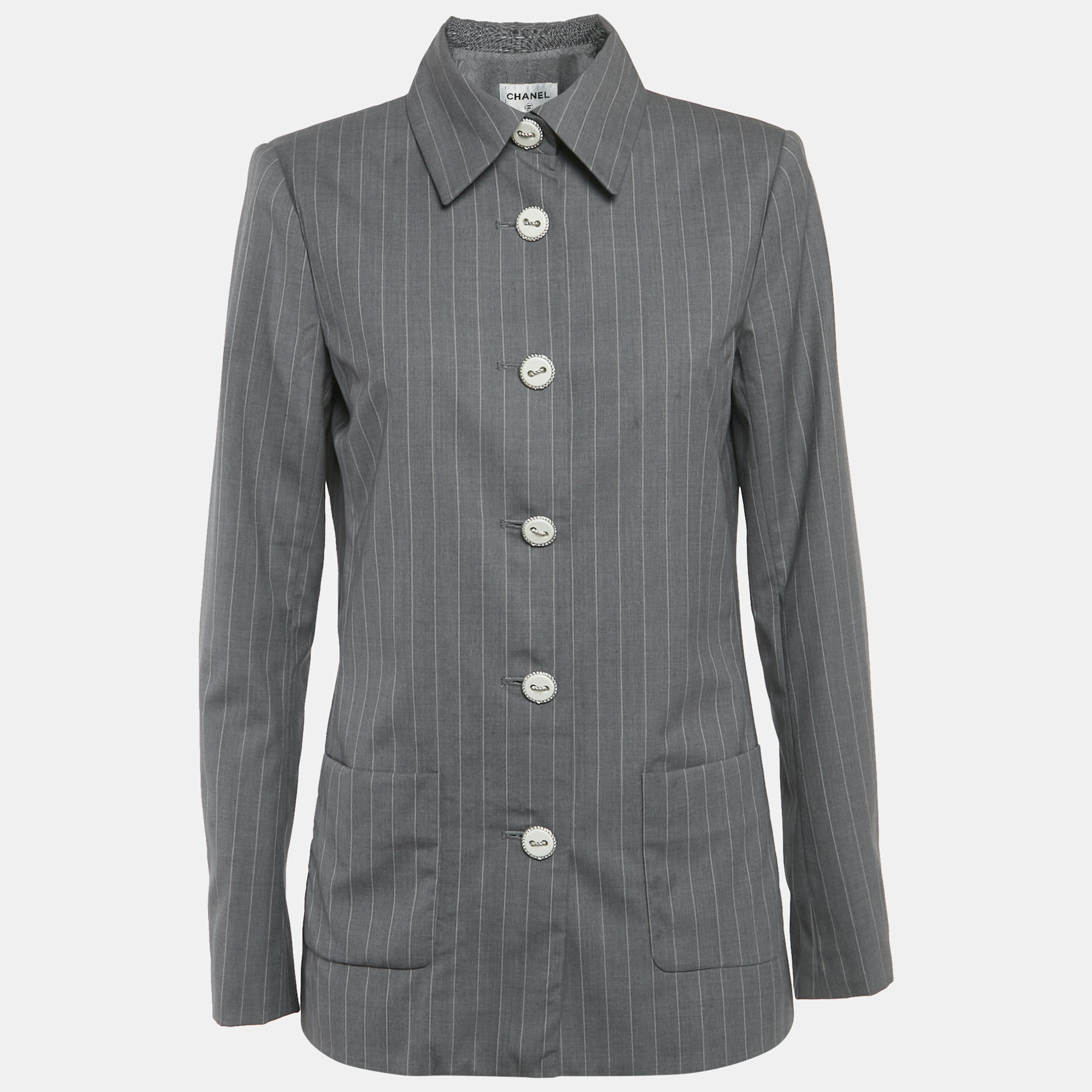 

Chanel Grey Striped Wool Jacket M